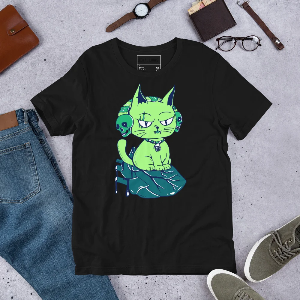 Wicked Cat on a Heart T-Shirt - Kelly Green Cat Art Tee