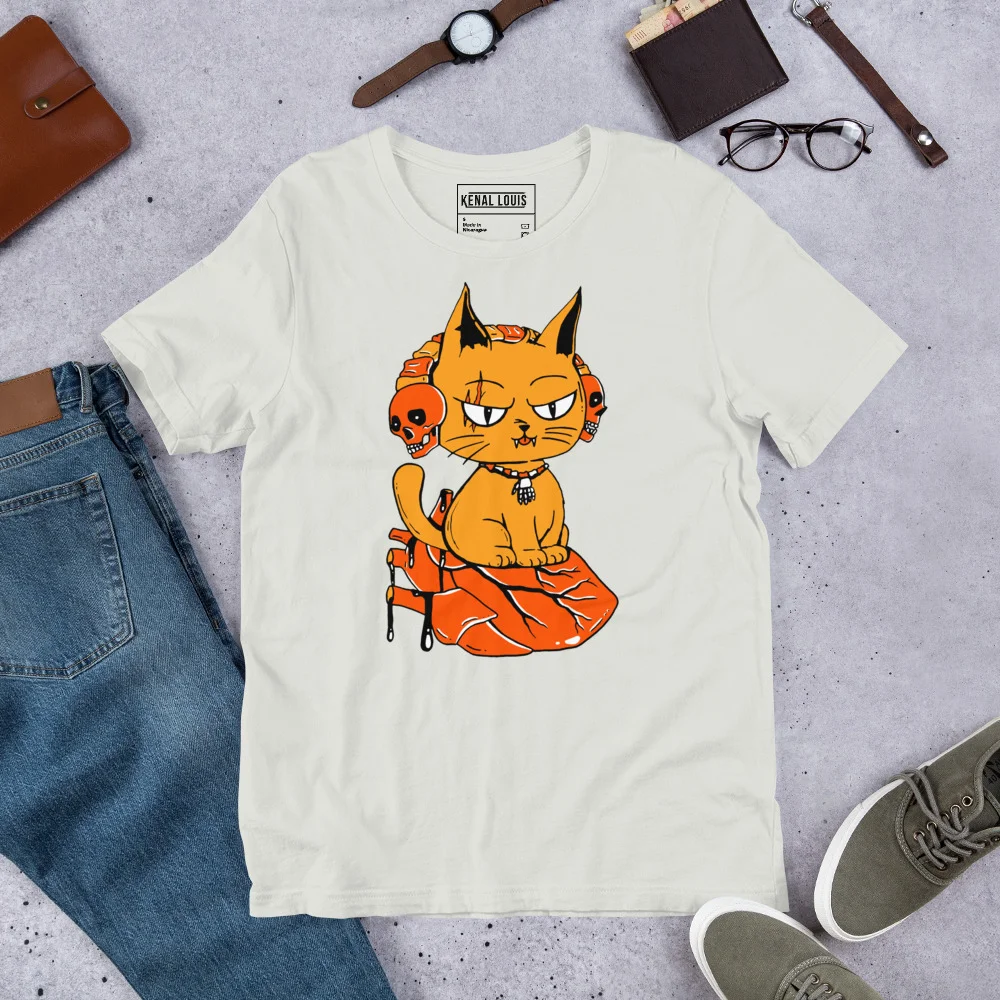 Wicked Cat on a Heart T-Shirt - Black and Orange