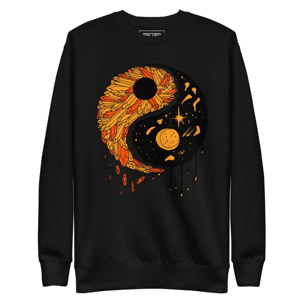 Cozy orange and black crew neck sweatshirt from the yin yang collection