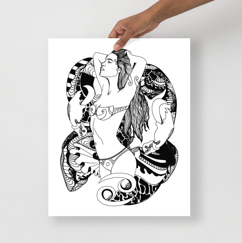 Delicate crab illustration on a Cancer celestial star sign wall art print
