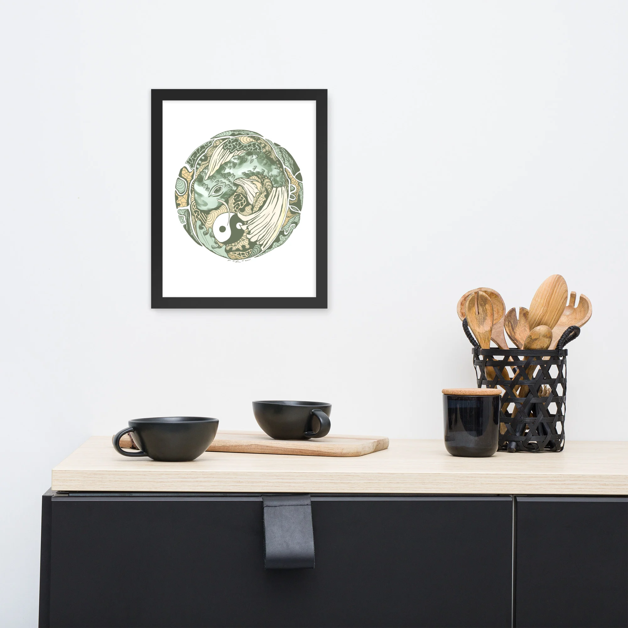 Sage Green Koi of Balance - Koi Fish Framed Art Print - Image 3