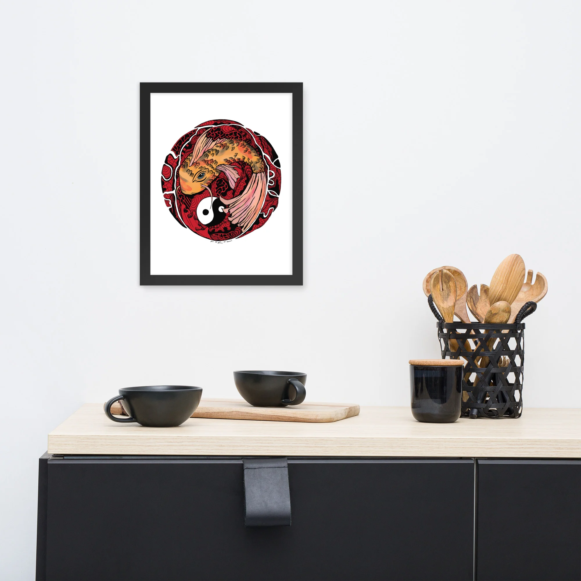 Cream and Red Koi of Balance - Koi Fish Framed Art Print - Image 3
