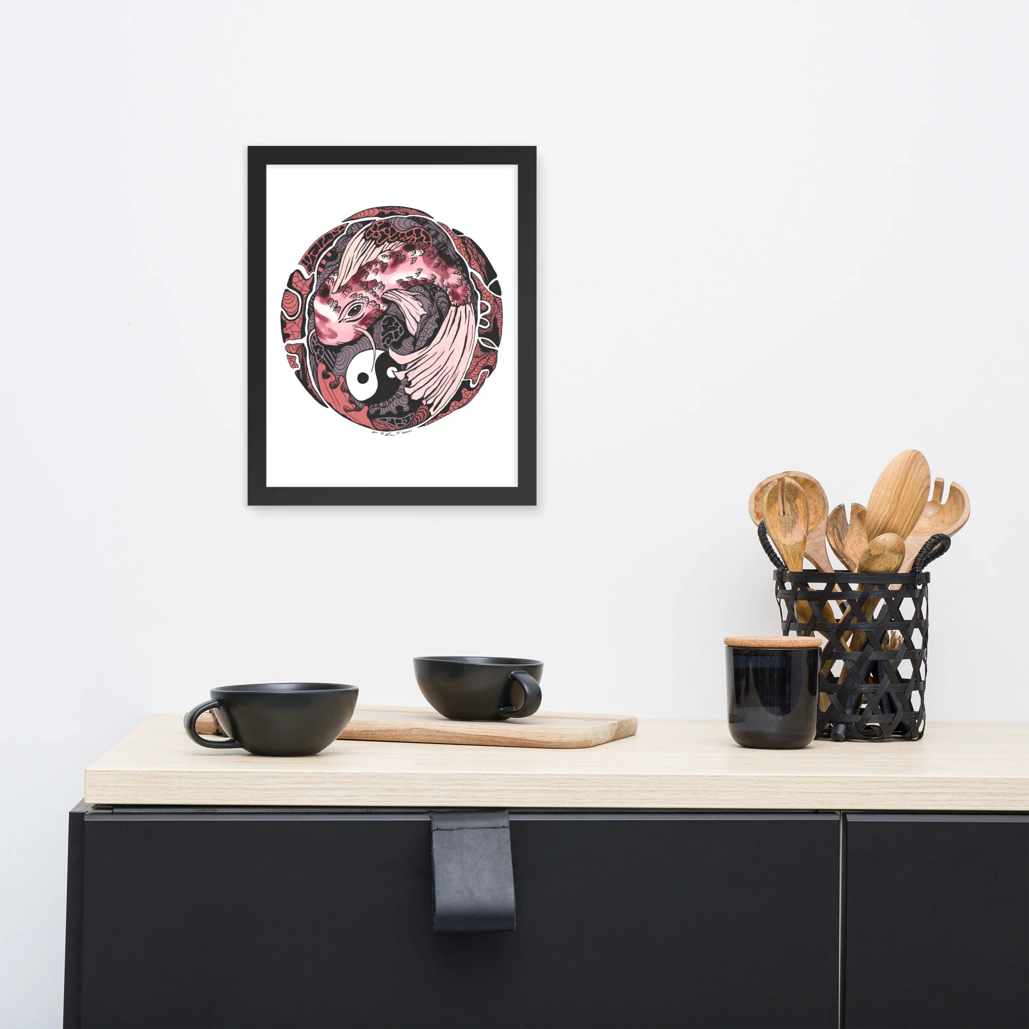 Amber and Rose Koi of Balance - Koi Fish Framed Art Print - Image 3