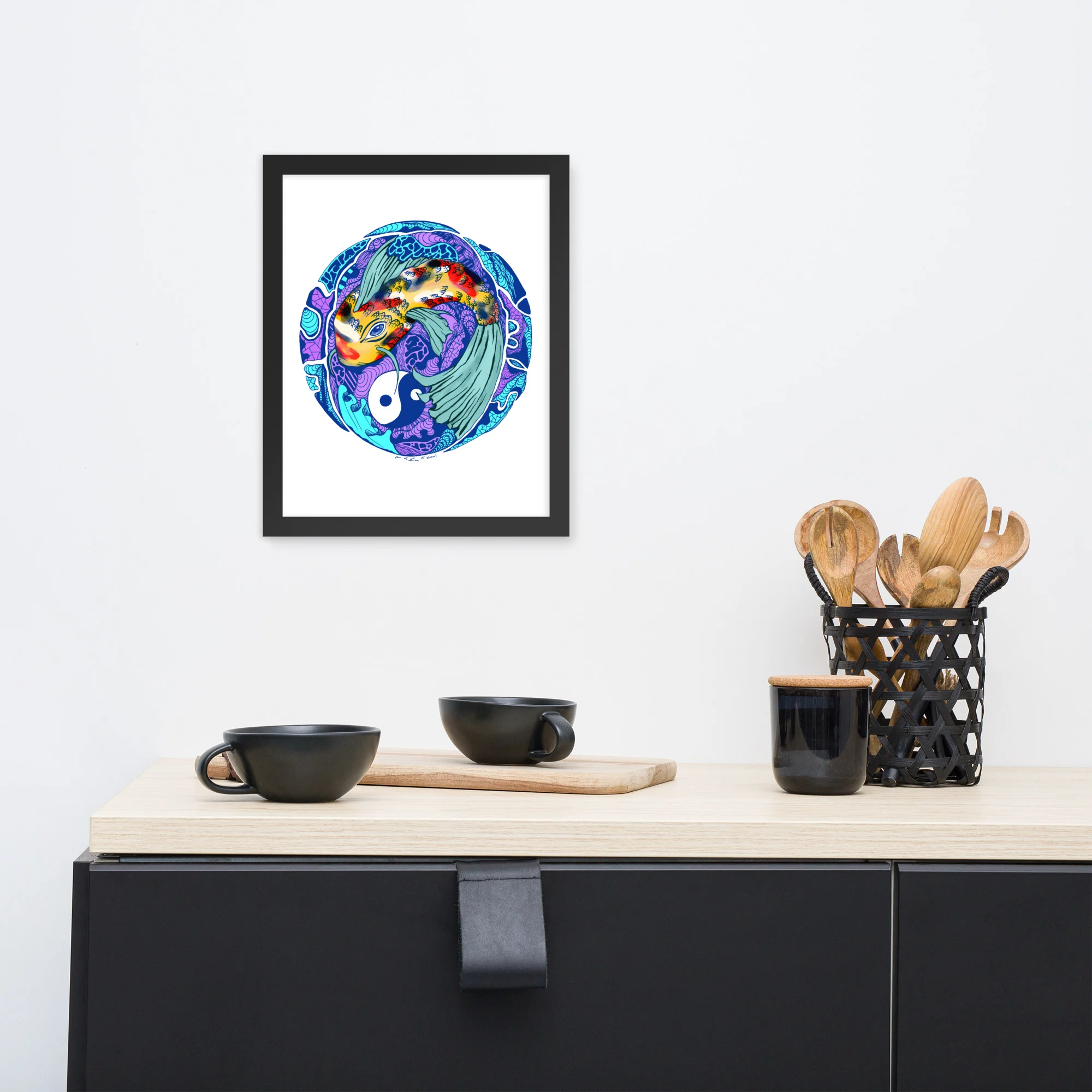 Blue Koi of Balance - Koi Fish Framed Art Print - Image 3