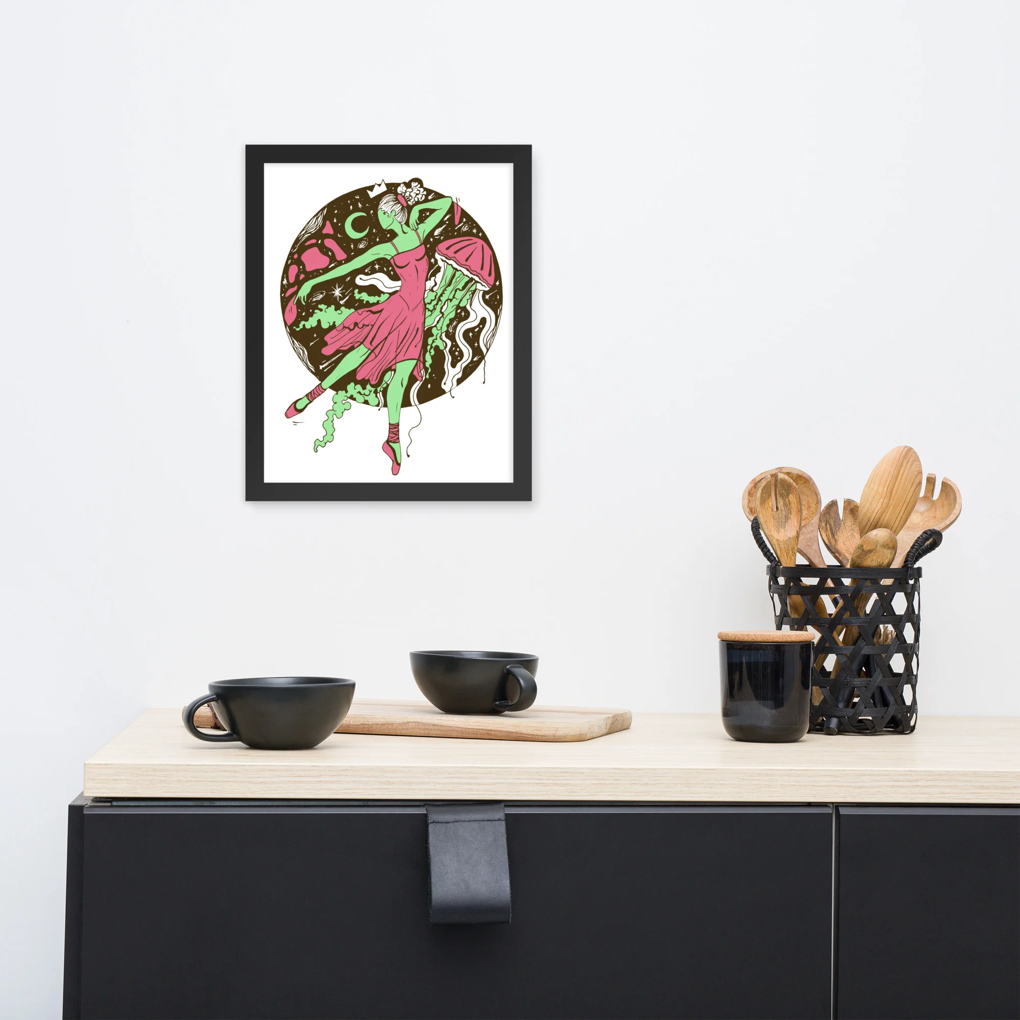 Pink and Green The Oceanic Dancer | Ballerina Drawing Framed Art Print - Image 2