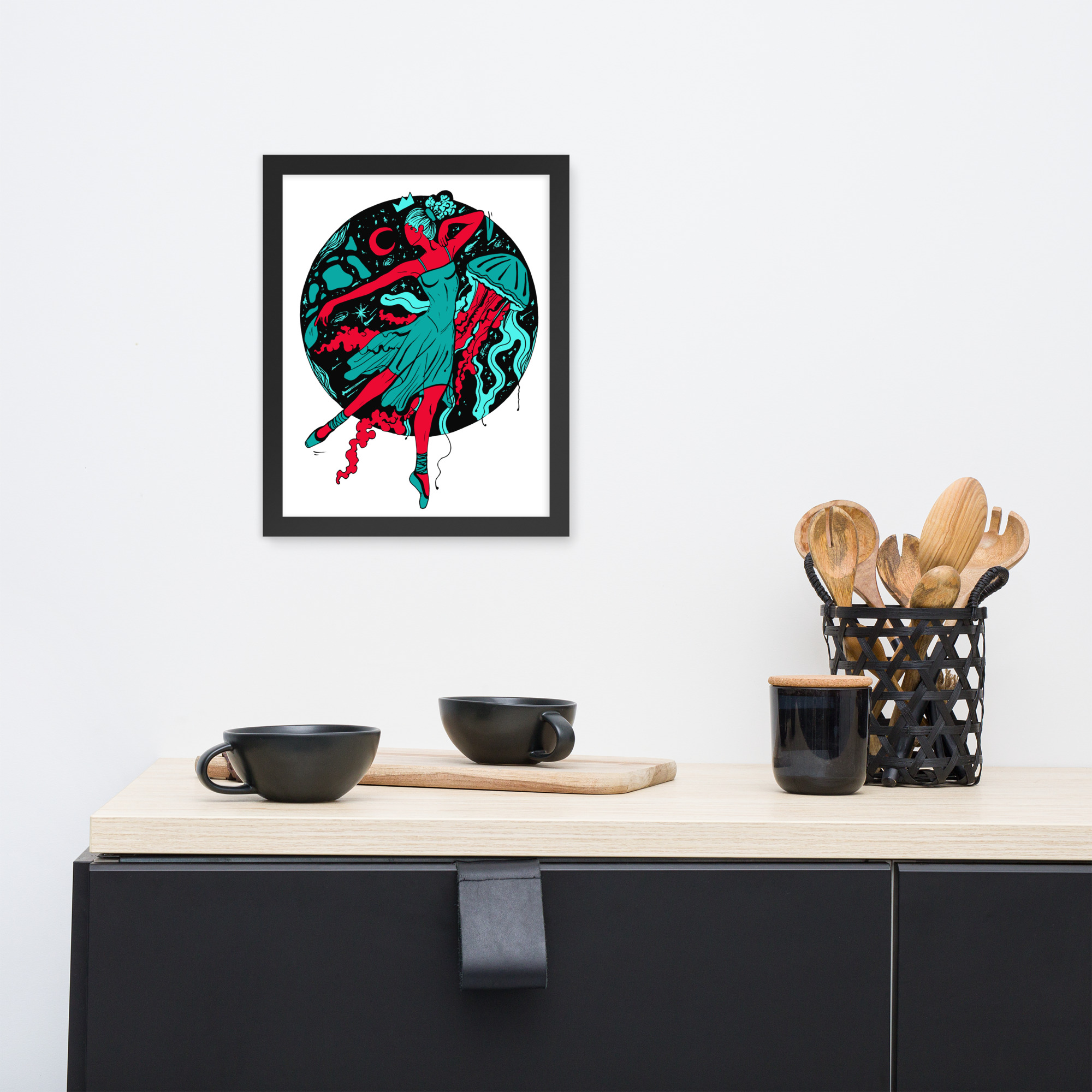 Turquoise Red The Oceanic Dancer | Ballerina Drawing Framed Art Print - Image 2