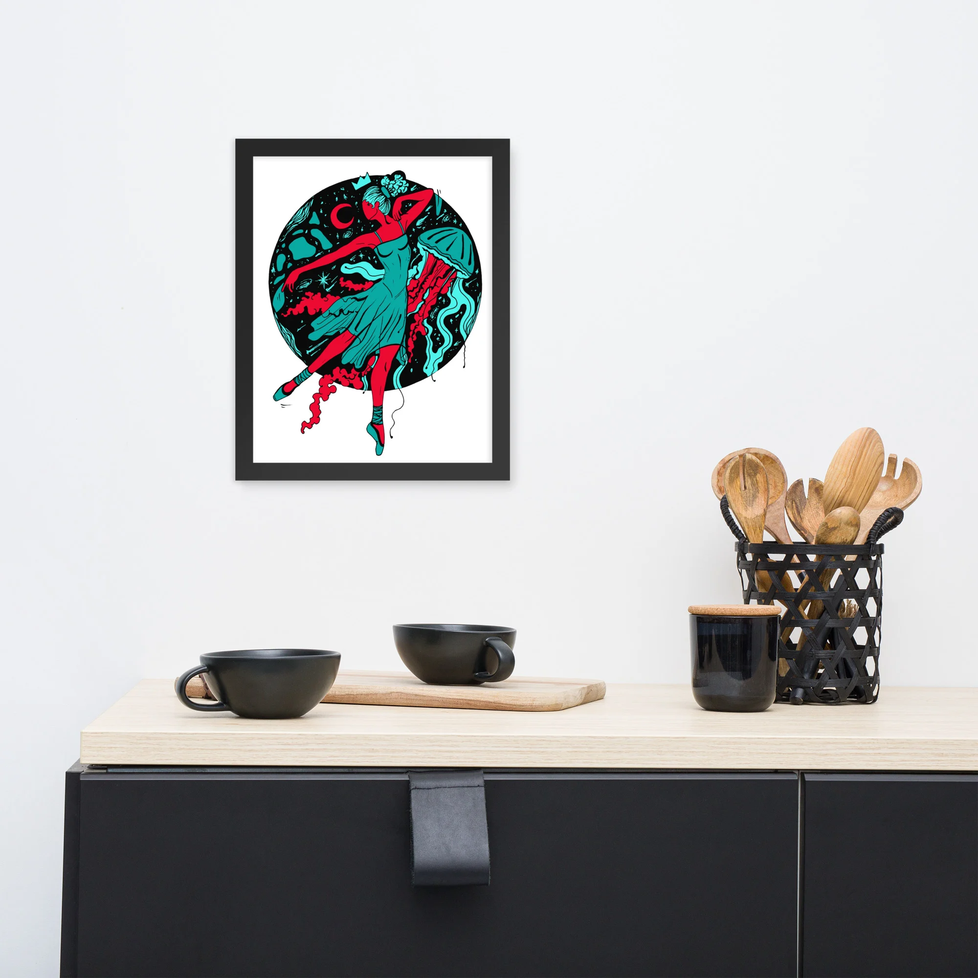 Turquoise Red The Oceanic Dancer | Ballerina Drawing Framed Art Print - Image 2