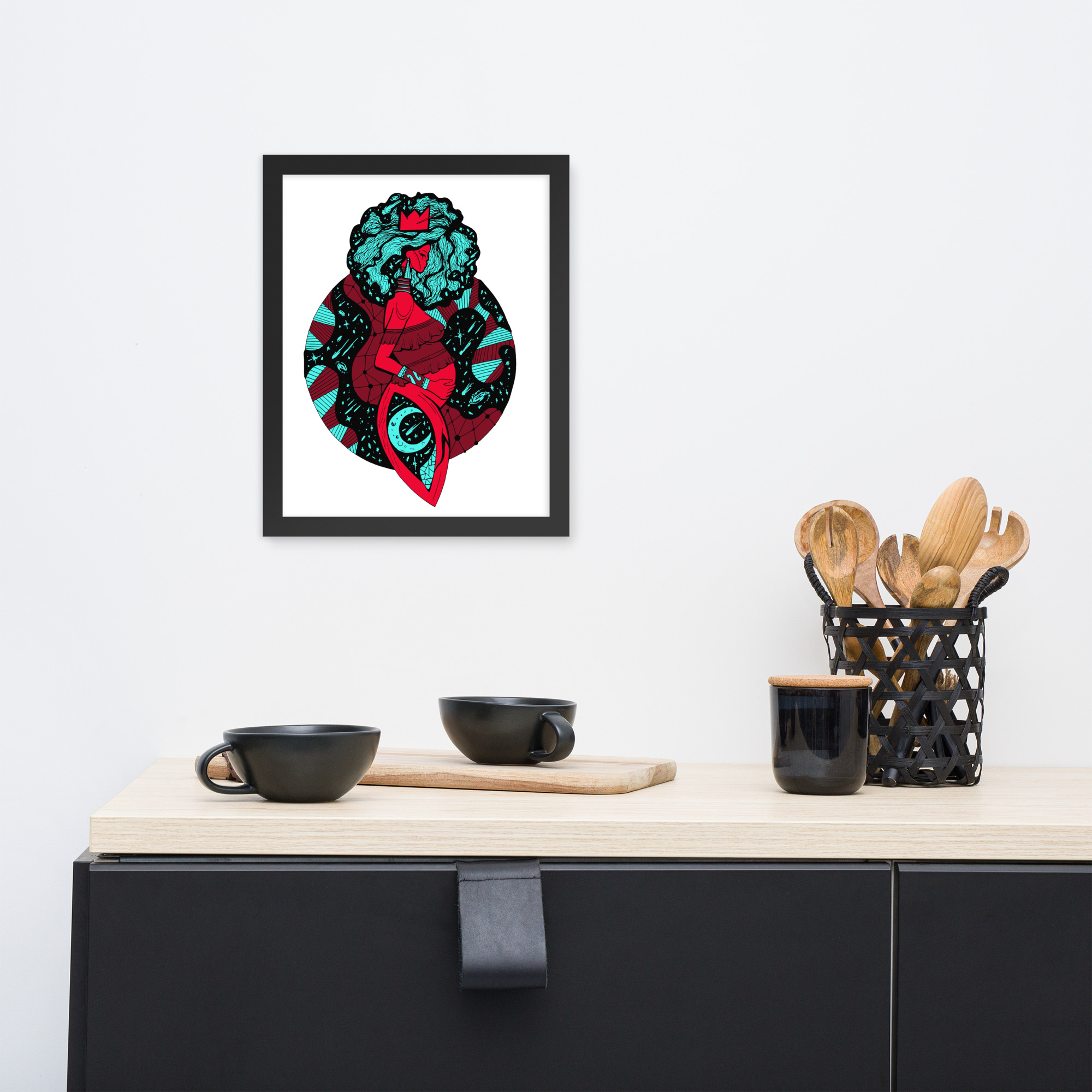 Turquoise Red Birth of Sahelle | Art gift for Mom Framed Art Print - Image 2