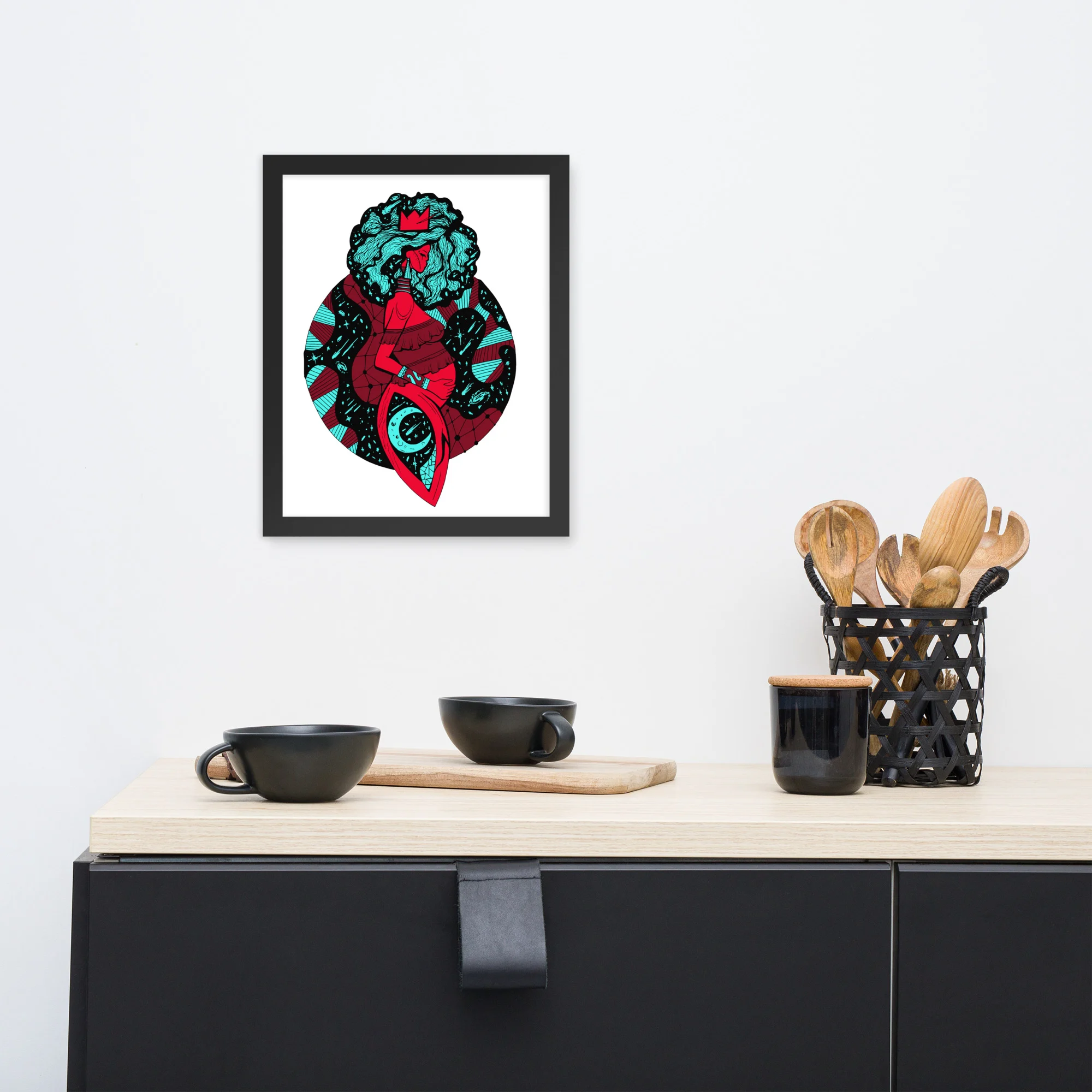 Turquoise Red Birth of Sahelle | Art gift for Mom Framed Art Print - Image 2