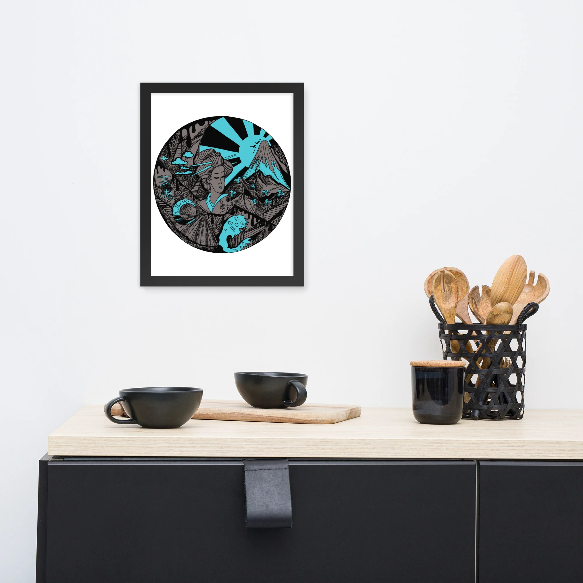 Blue and Grey Dreaming of Japan - Japanese Circle Framed Art Print - Image 2