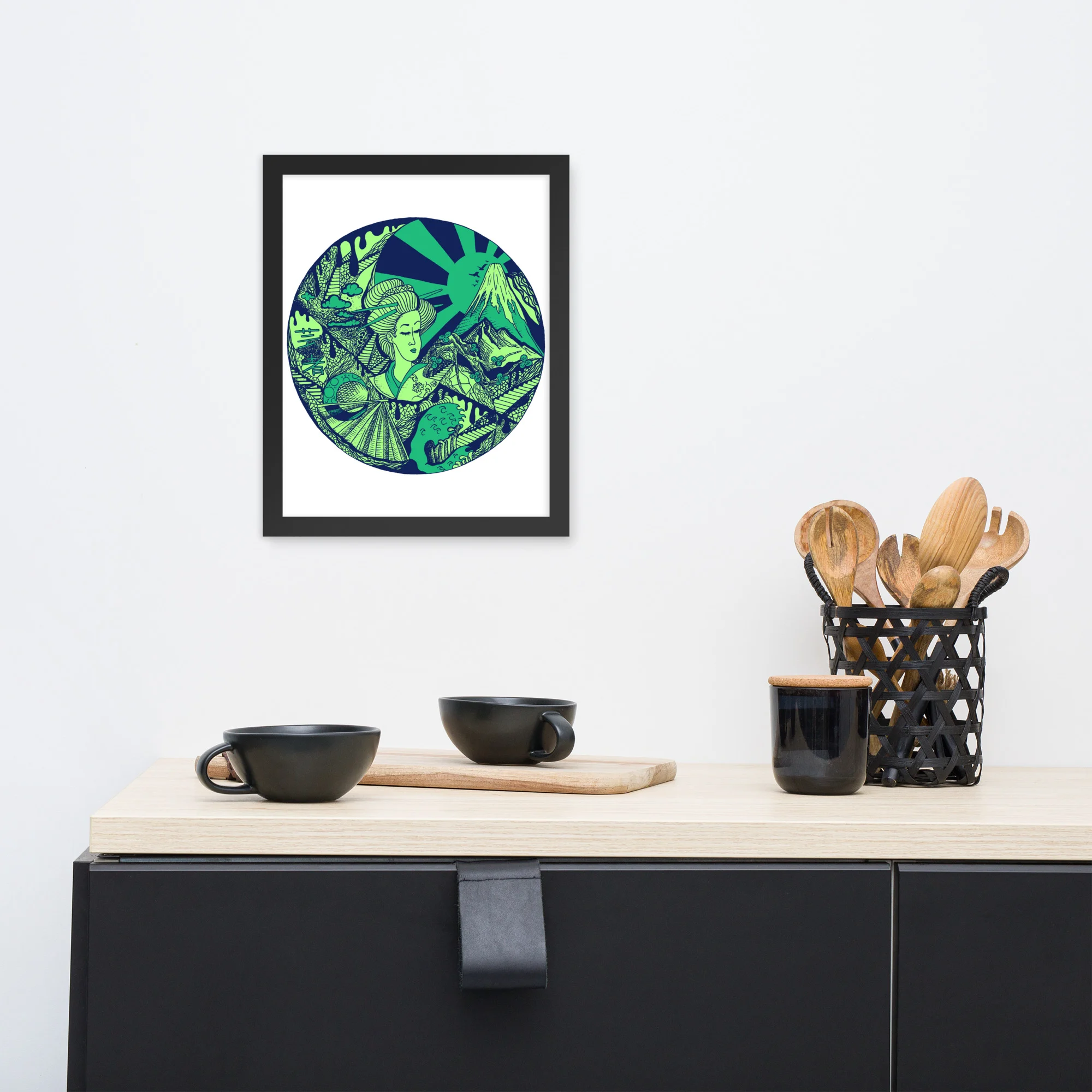 Green Dreaming of Japan - Japanese Circle Framed Art Print - Image 2