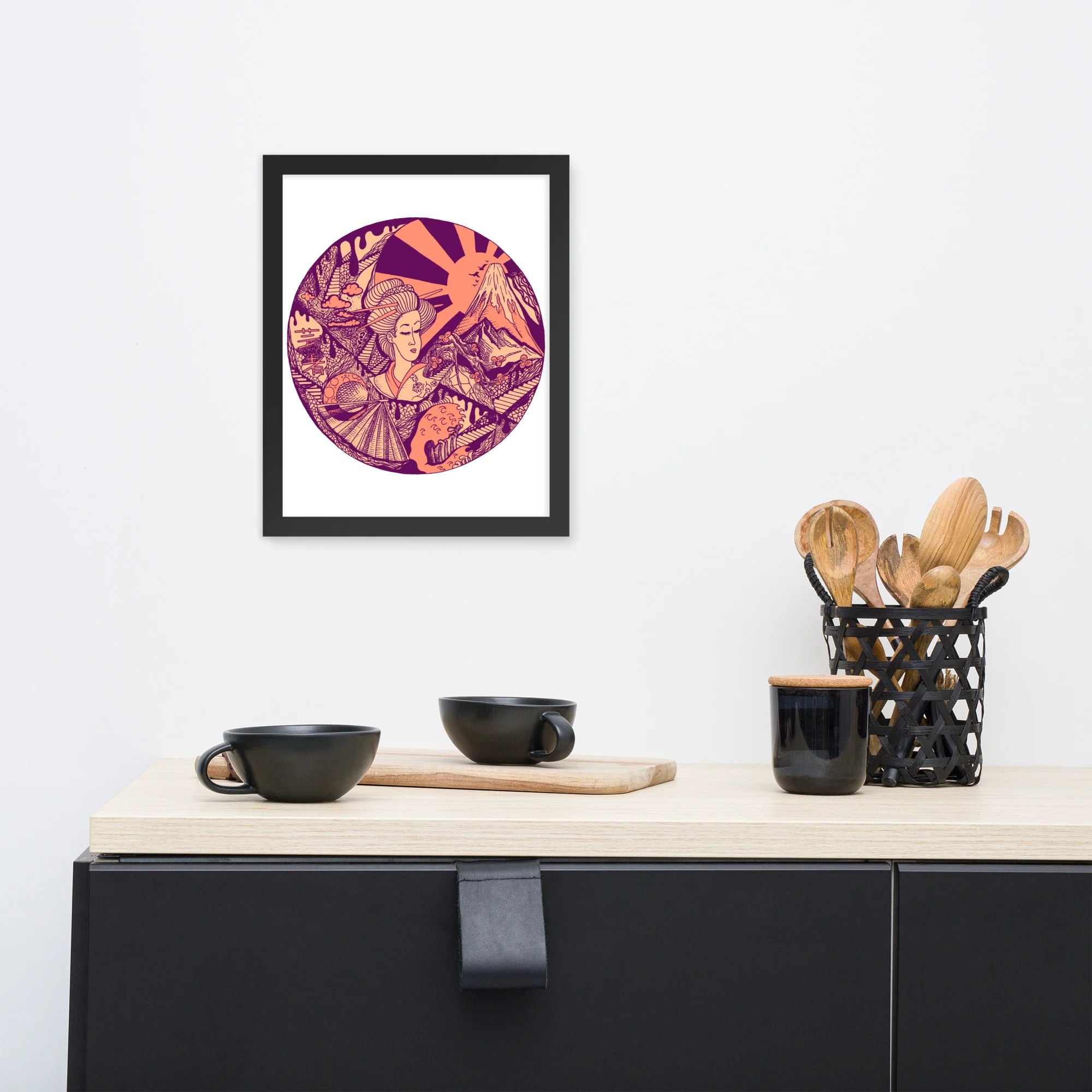 Peach Dreaming of Japan - Japanese Circle Framed Art Print - Image 2