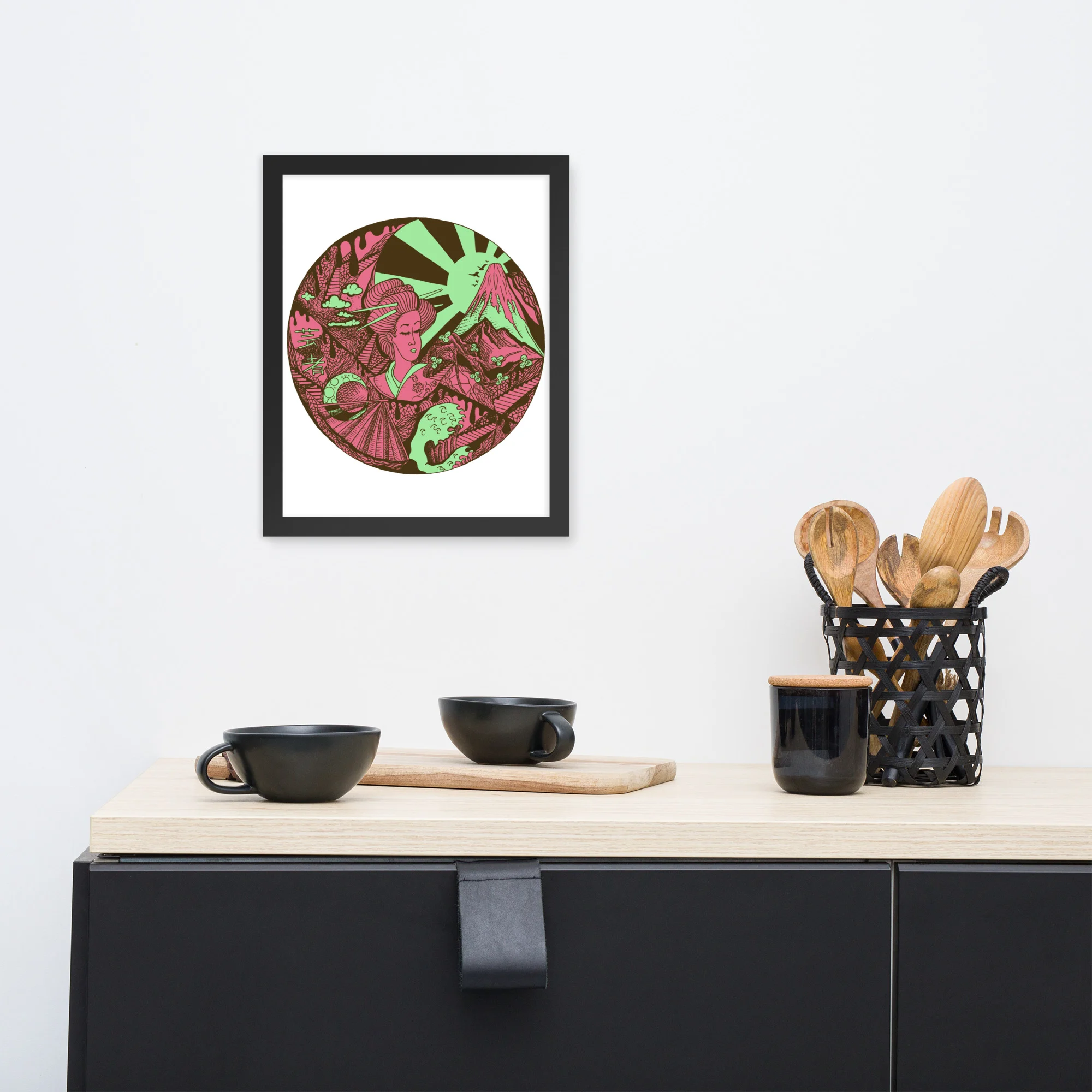 Pink and Green Dreaming of Japan - Japanese Circle Framed Art Print - Image 2