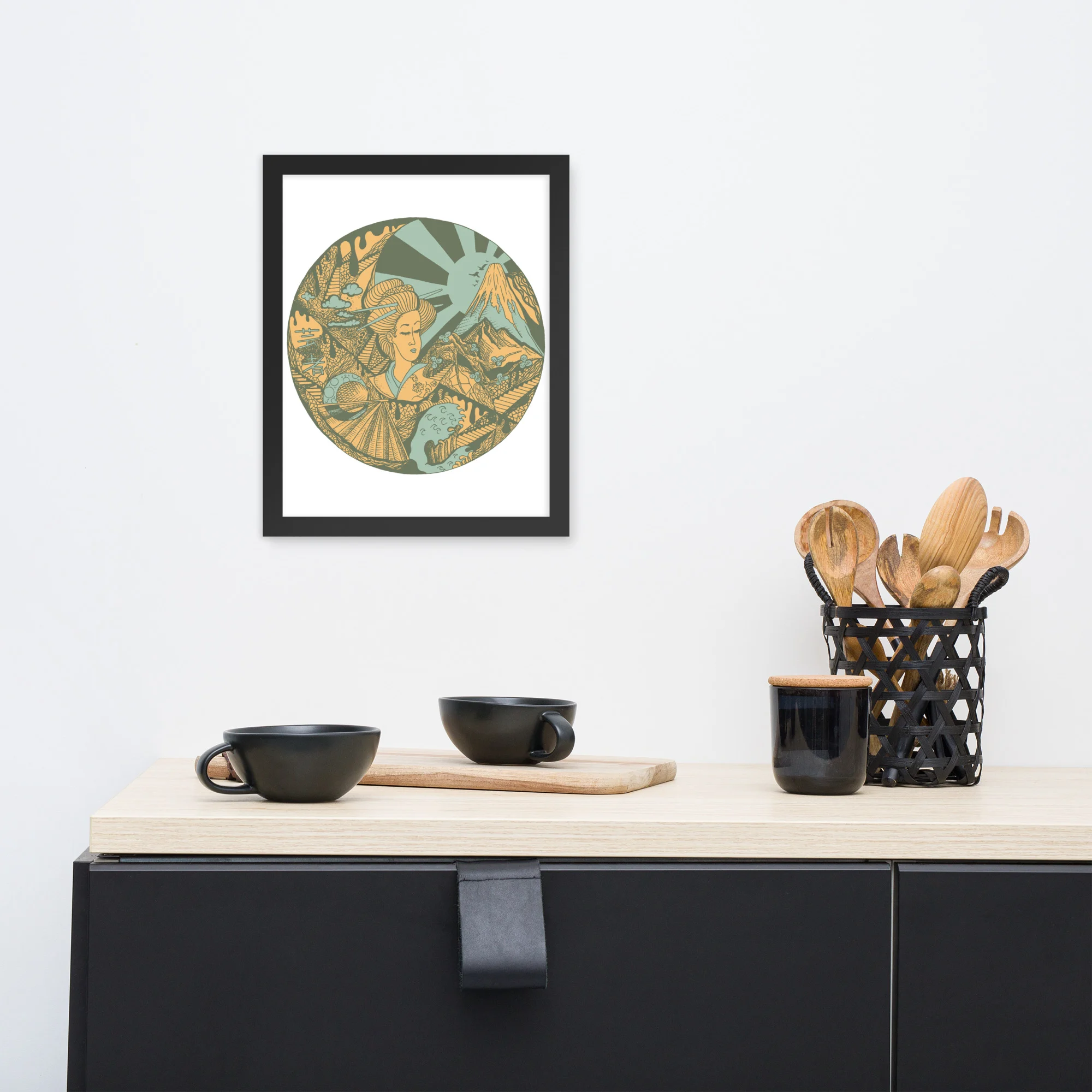 Sage Green Dreaming of Japan - Japanese Circle Framed Art Print - Image 2