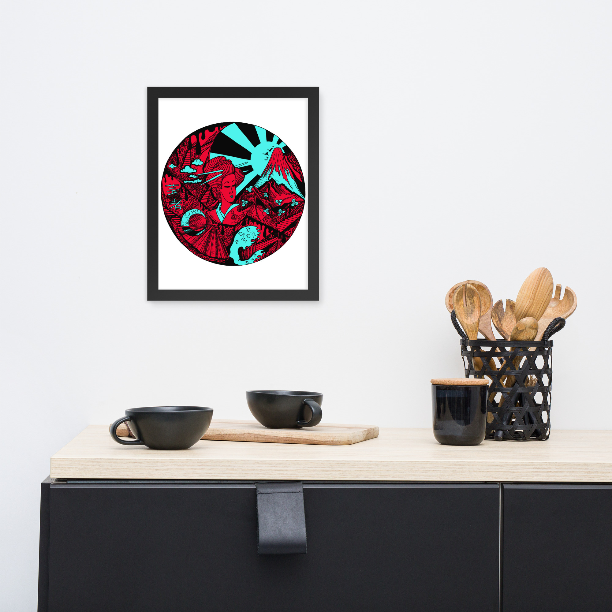Turquoise Red Dreaming of Japan - Japanese Circle Framed Art Print - Image 2