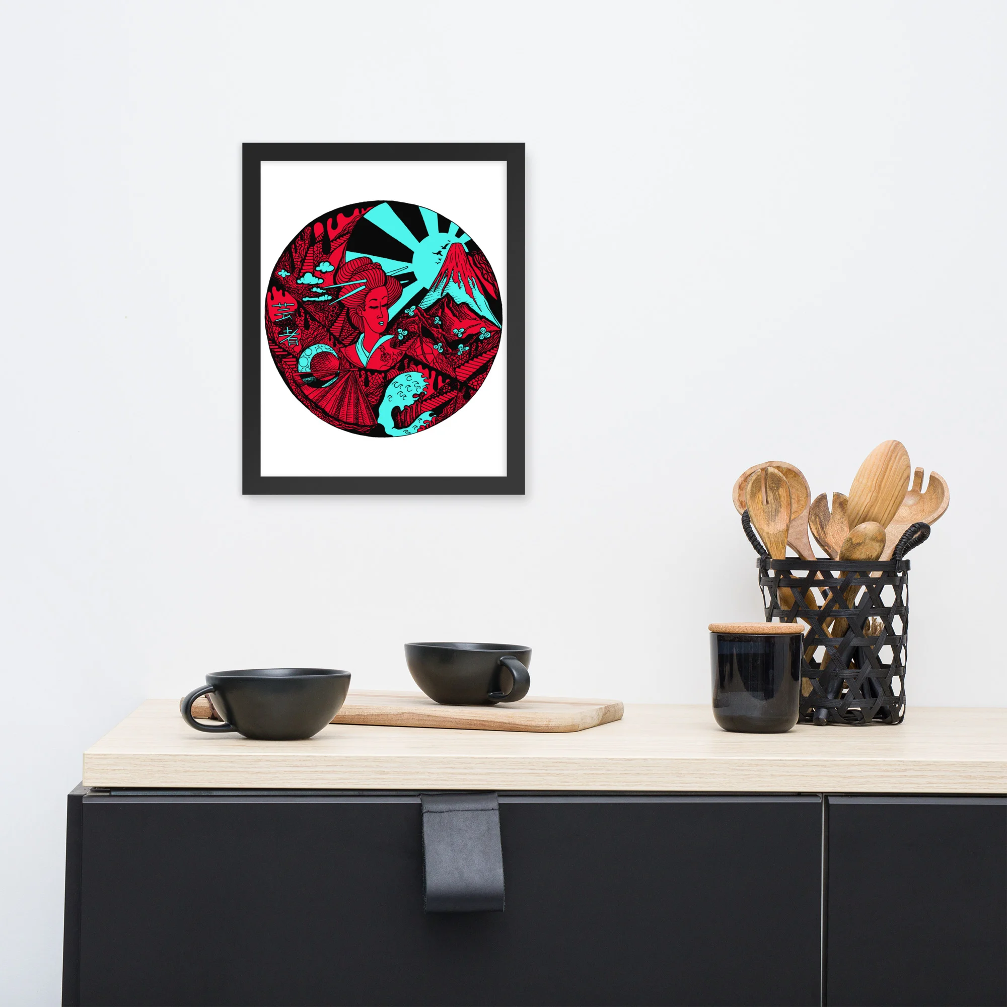 Turquoise Red Dreaming of Japan - Japanese Circle Framed Art Print - Image 2
