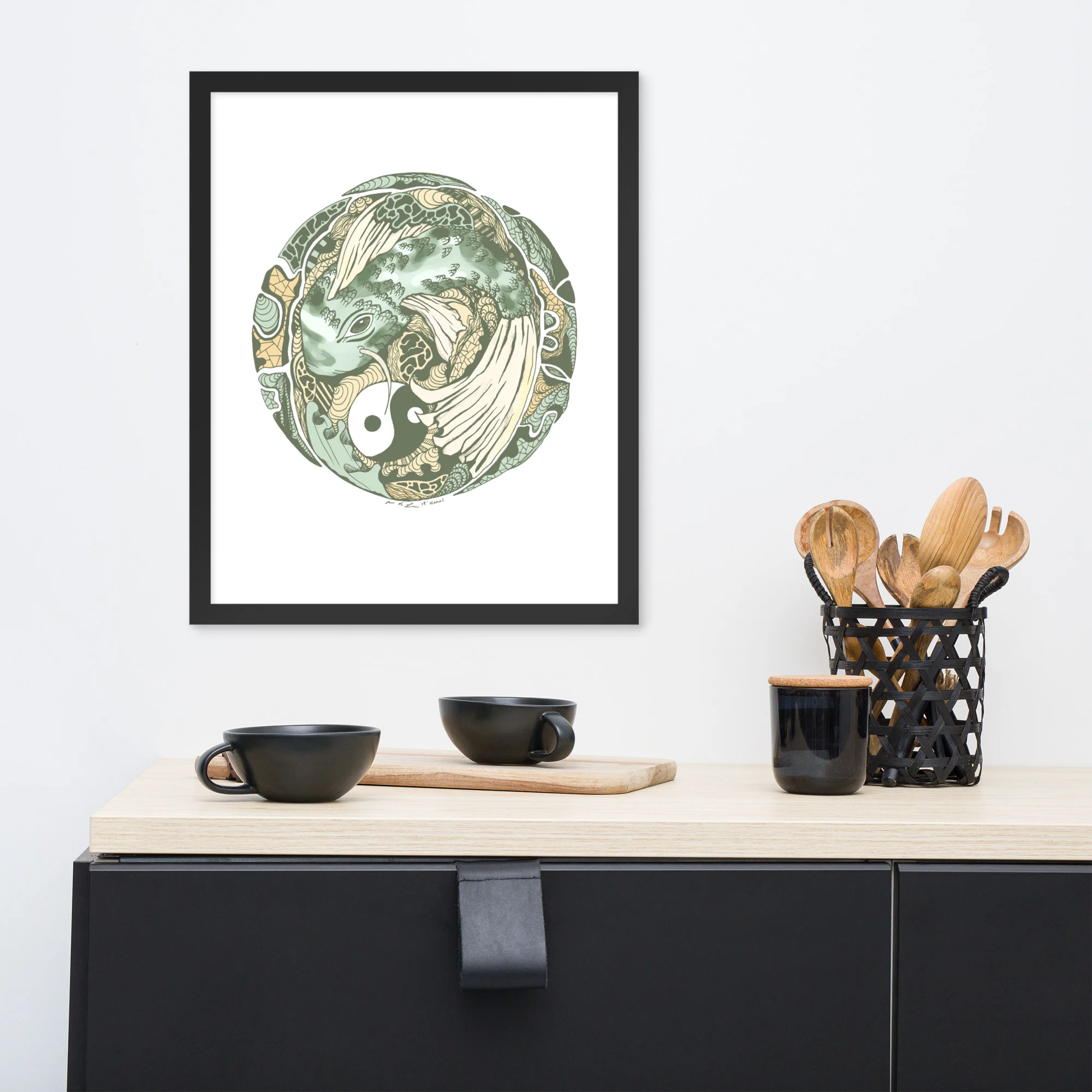 Sage Green Koi of Balance - Koi Fish Framed Art Print