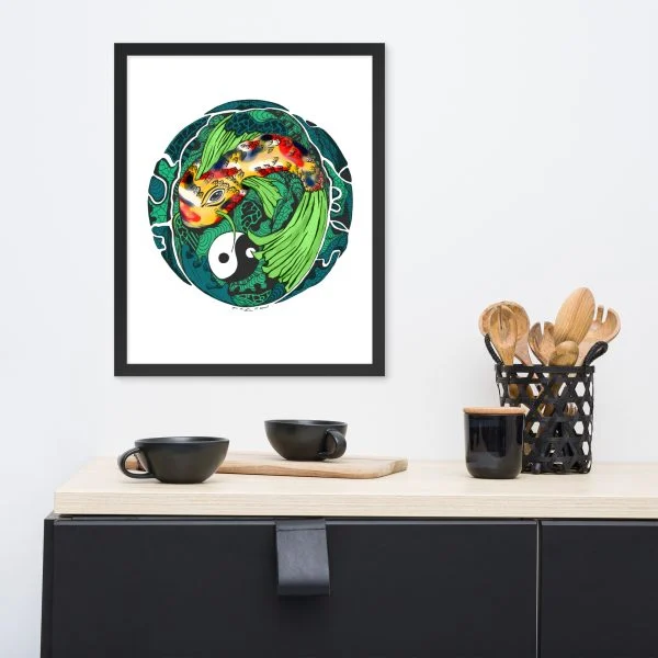 Green Koi of Balance - Koi Fish Framed Art Print