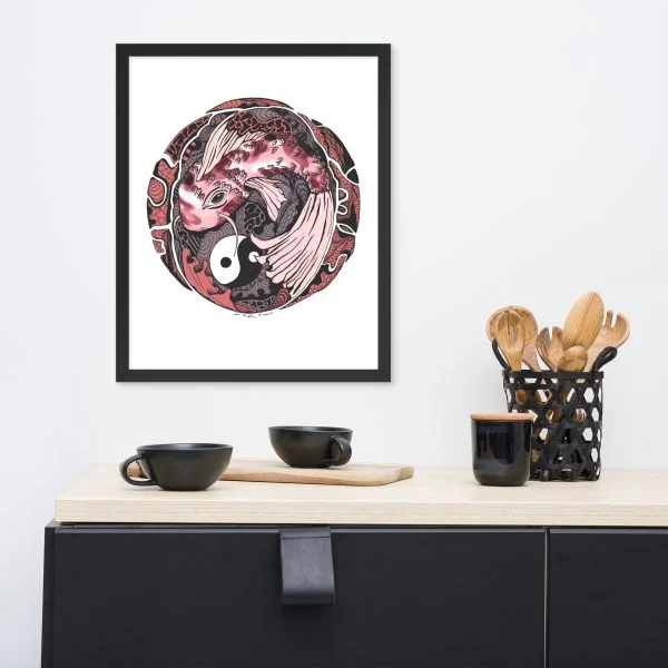 Amber and Rose Koi of Balance - Koi Fish Framed Art Print