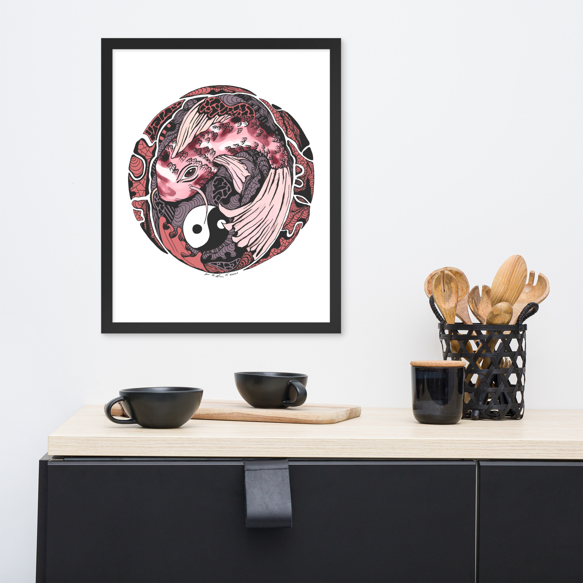 Amber and Rose Koi of Balance - Koi Fish Framed Art Print