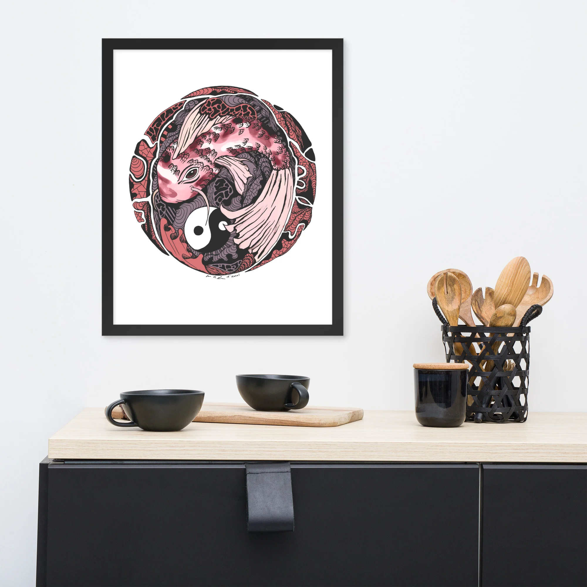 Amber and Rose Koi of Balance - Koi Fish Framed Art Print