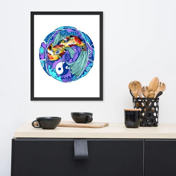 Blue Koi of Balance - Koi Fish Framed Art Print