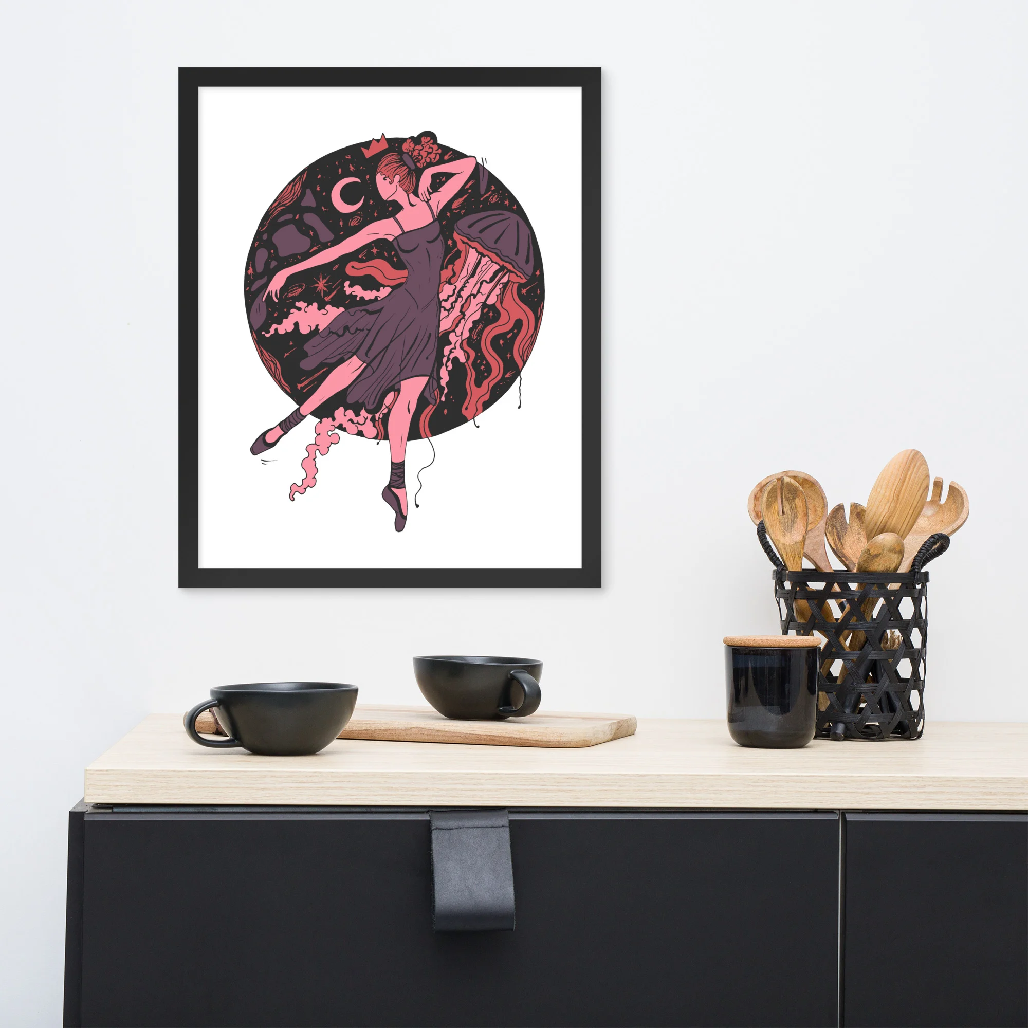 Amber and Rose The Oceanic Dancer | Ballerina Drawing Framed Art Print - Image 3