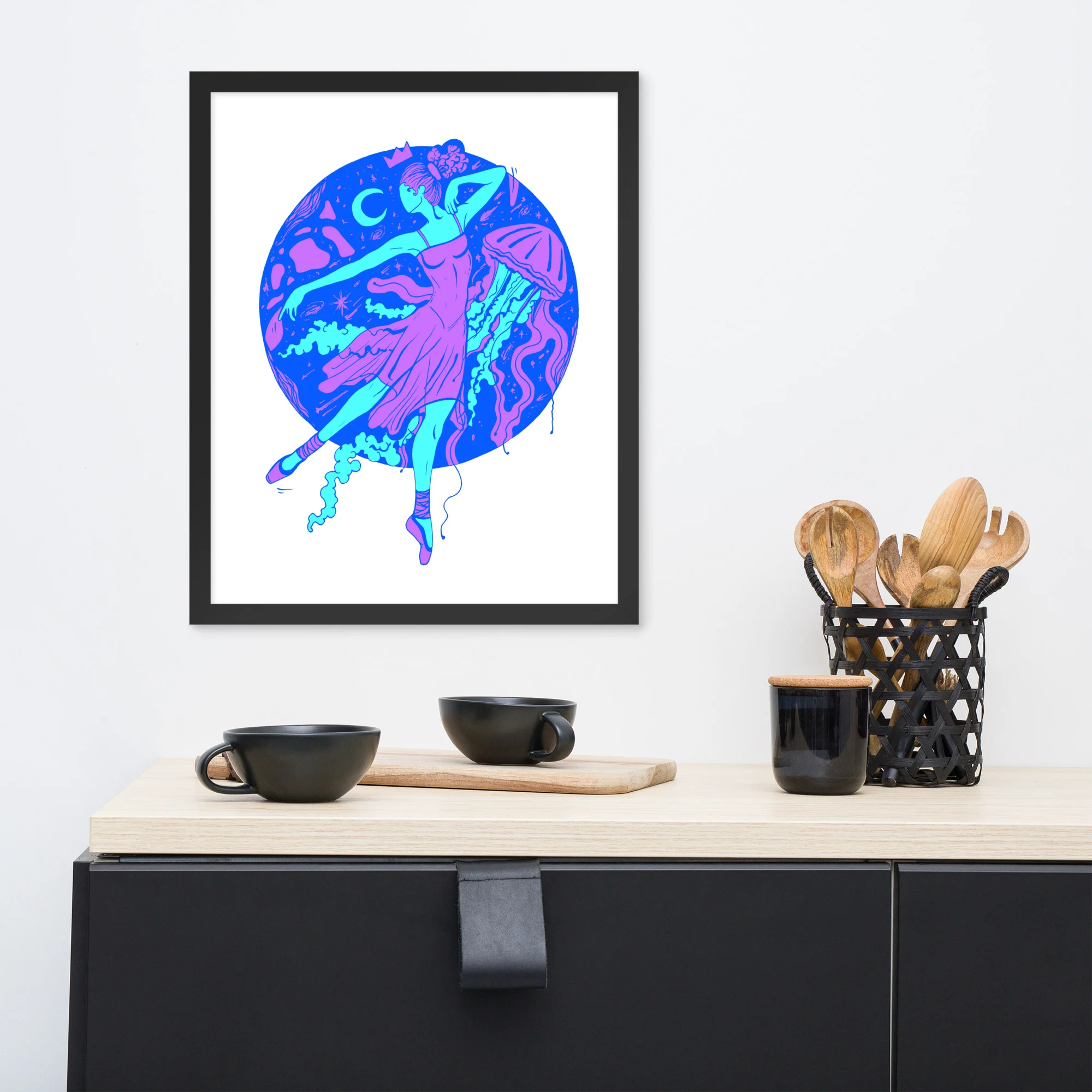 Blue The Oceanic Dancer | Ballerina Drawing Framed Art Print - Image 3