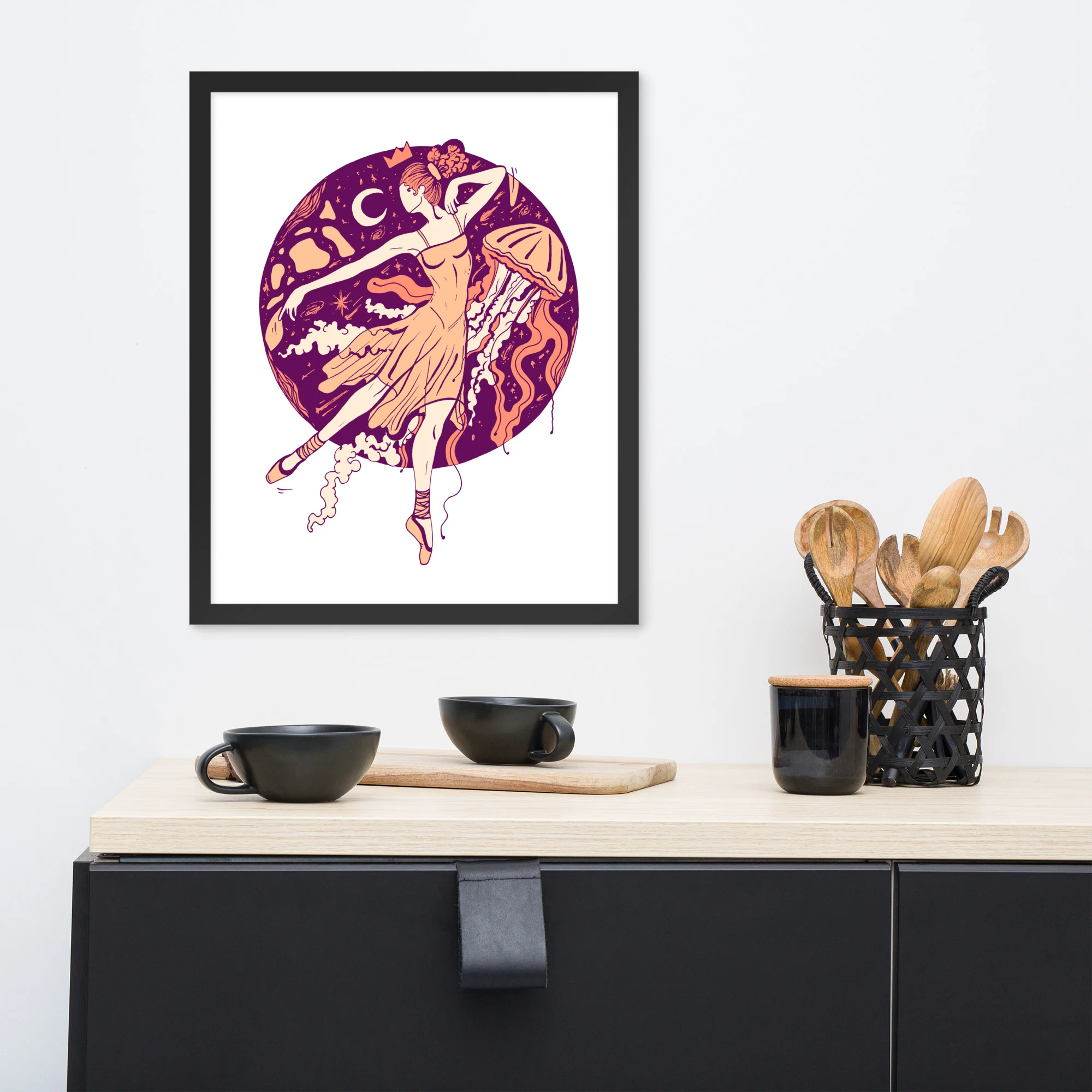 Peach The Oceanic Dancer | Ballerina Drawing Framed Art Print - Image 3