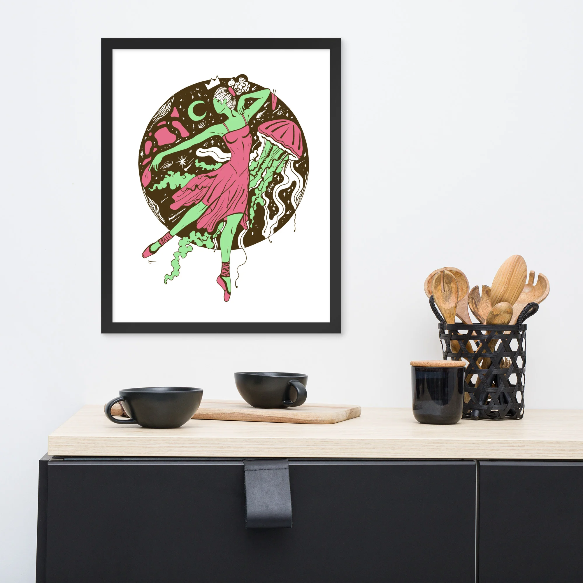 Pink and Green The Oceanic Dancer | Ballerina Drawing Framed Art Print - Image 3