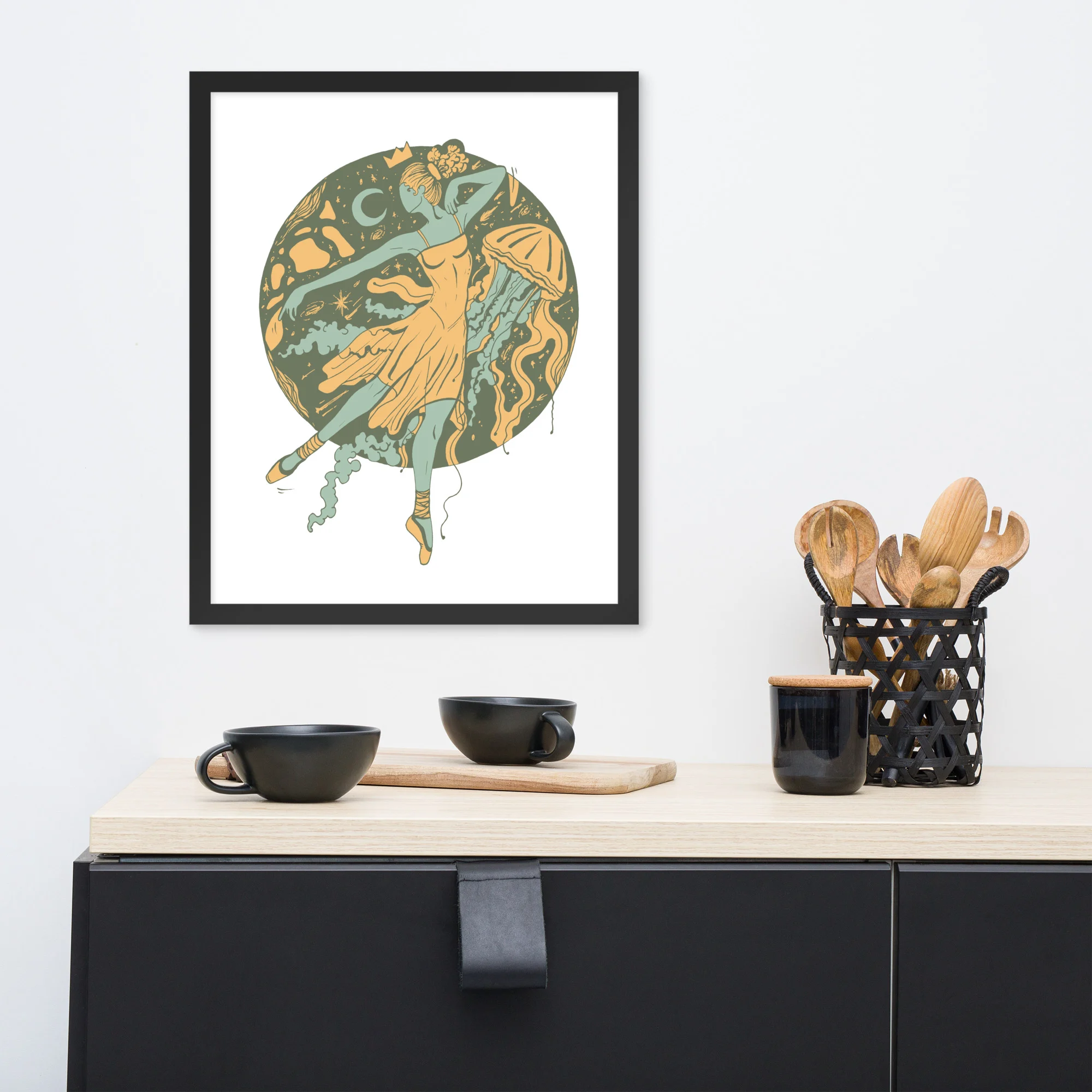 Sage Green The Oceanic Dancer | Ballerina Drawing Framed Art Print - Image 3