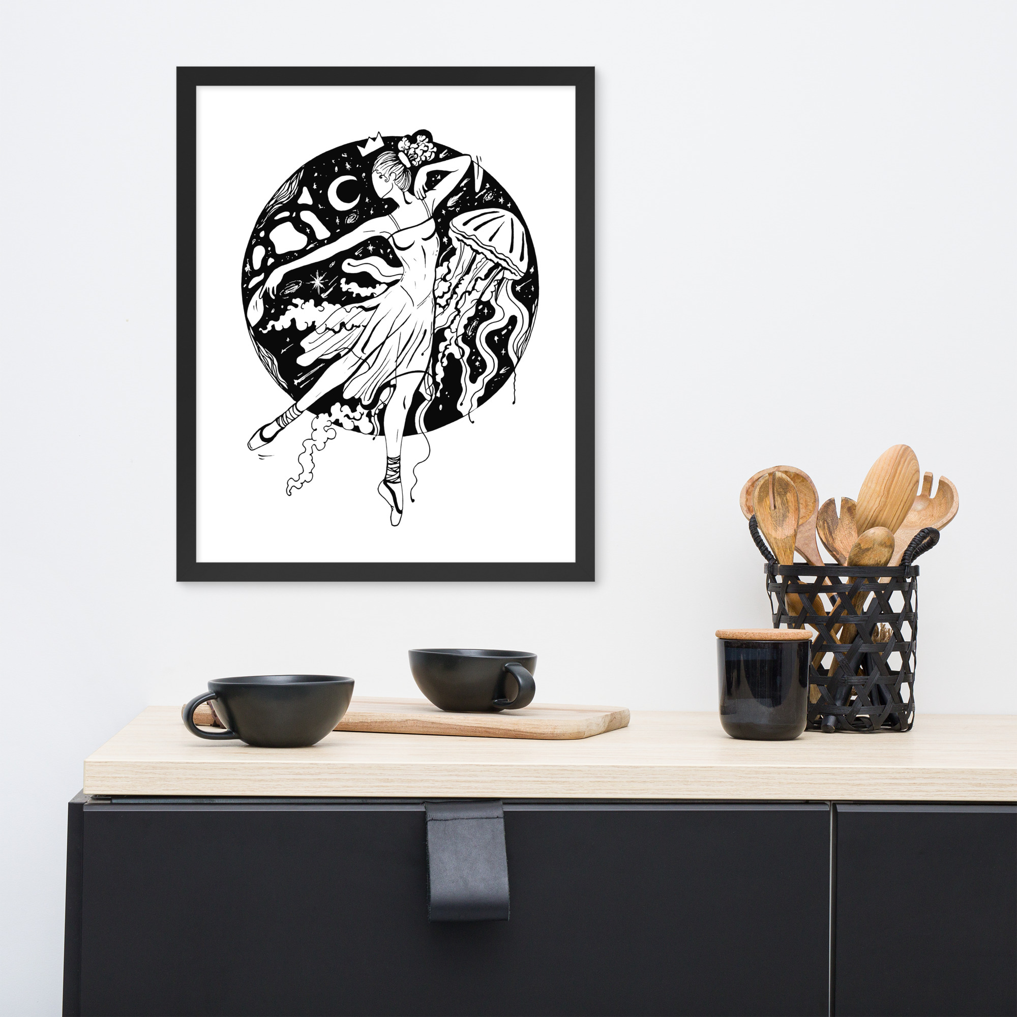 The Oceanic Dancer | Ballerina Drawing Framed Art Print - Image 3