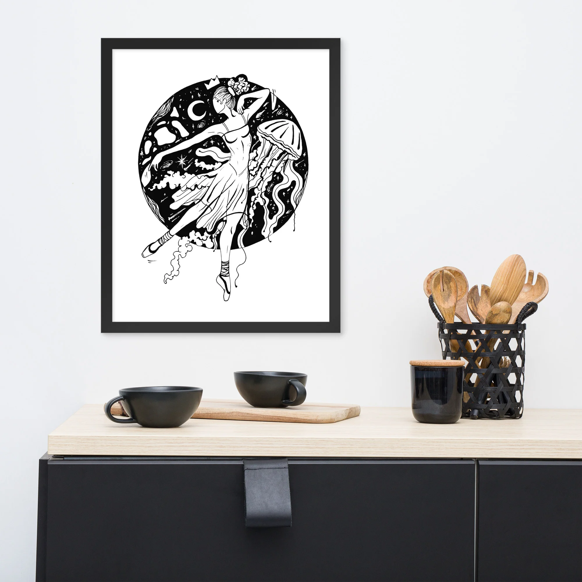 The Oceanic Dancer | Ballerina Drawing Framed Art Print - Image 3