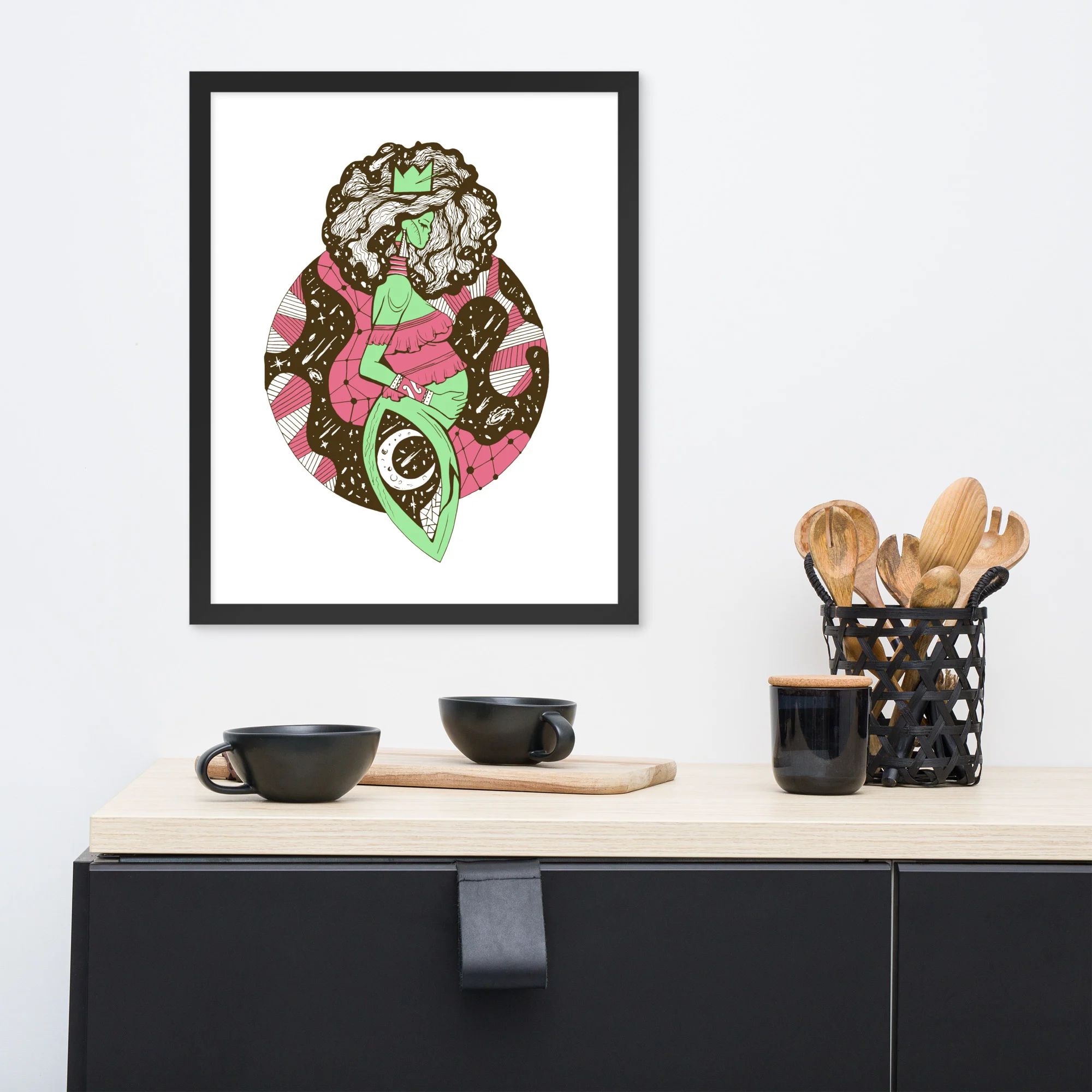 Pink and Green Birth of Sahelle | Art gift for Mom Framed Art Print - Image 3