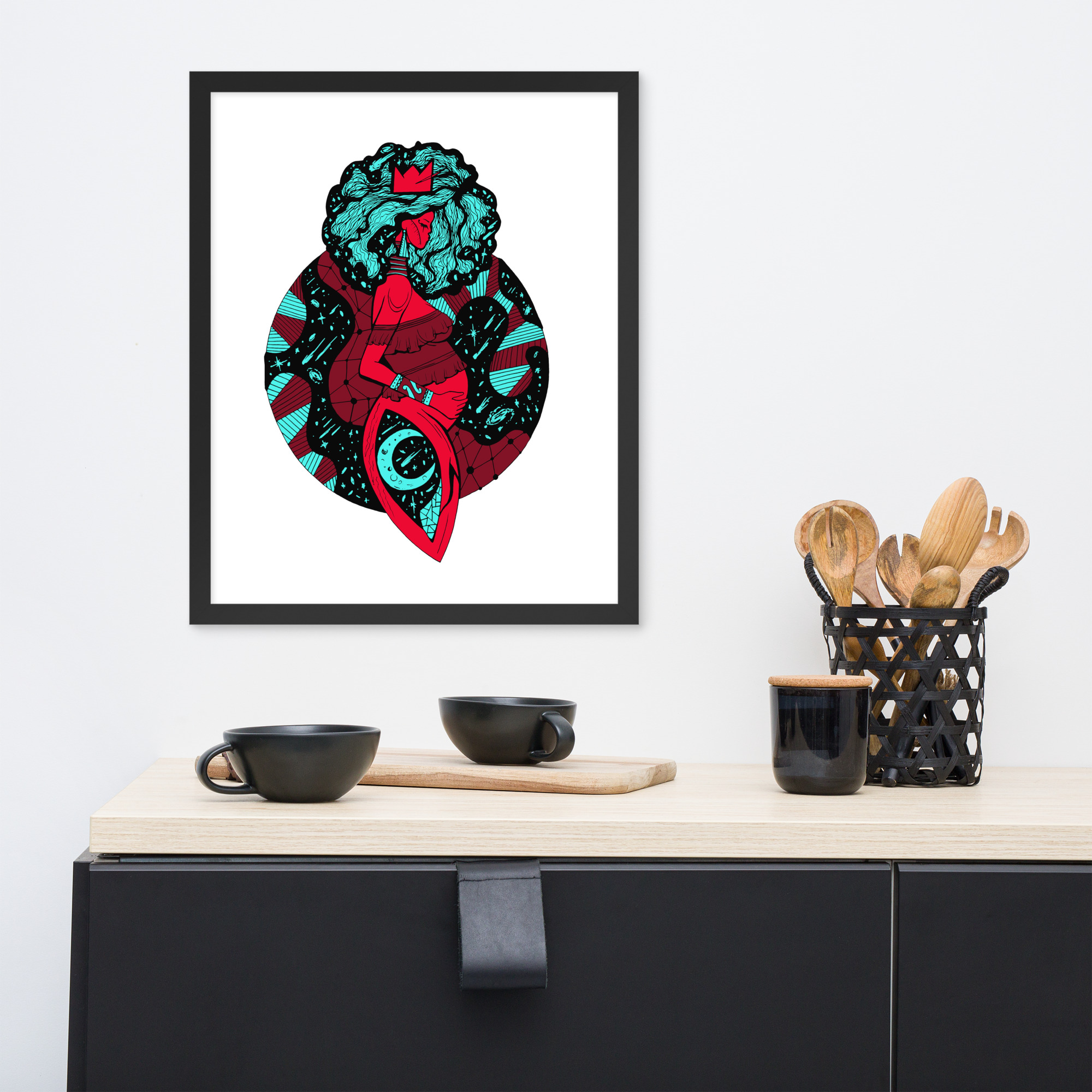 Turquoise Red Birth of Sahelle | Art gift for Mom Framed Art Print - Image 3