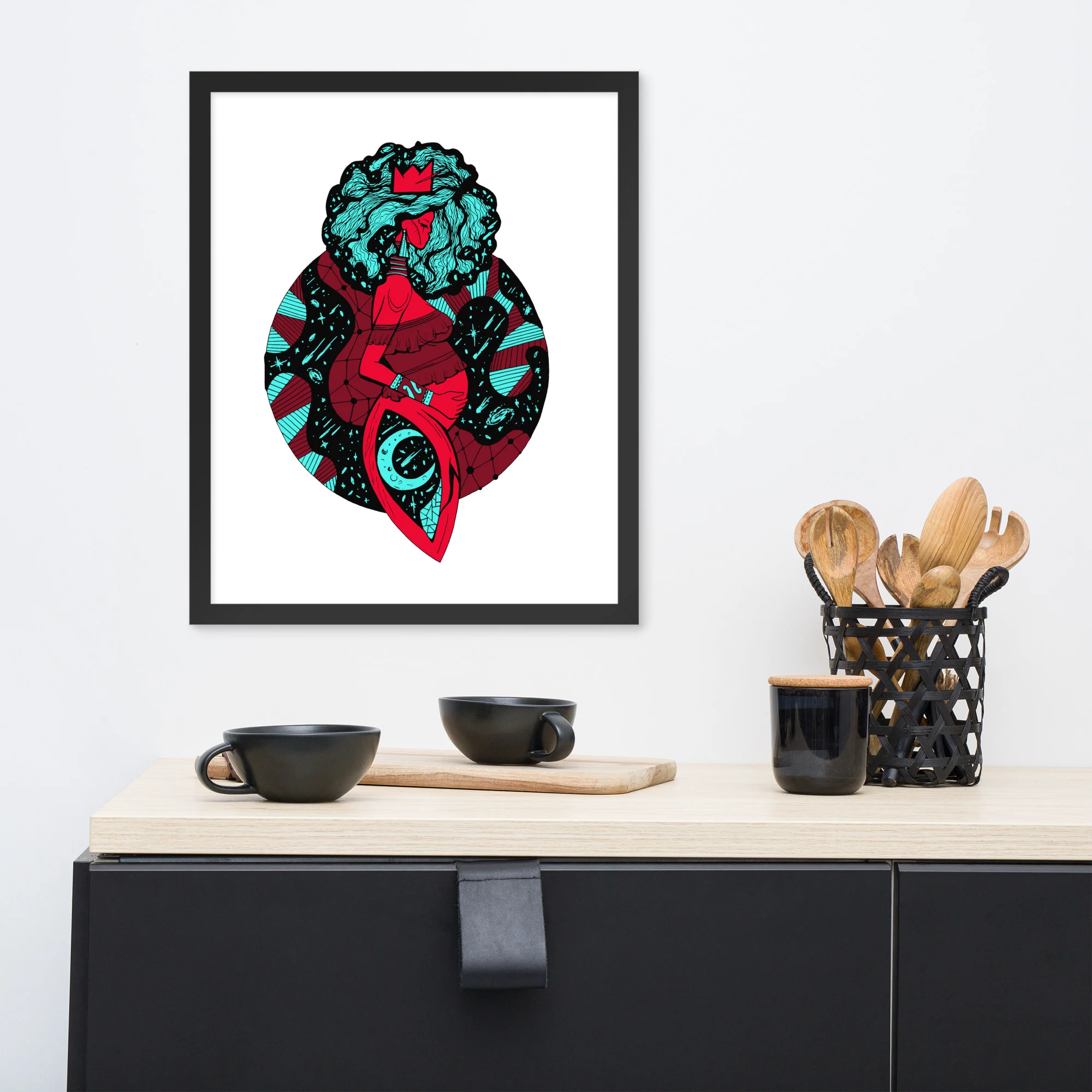 Turquoise Red Birth of Sahelle | Art gift for Mom Framed Art Print - Image 3