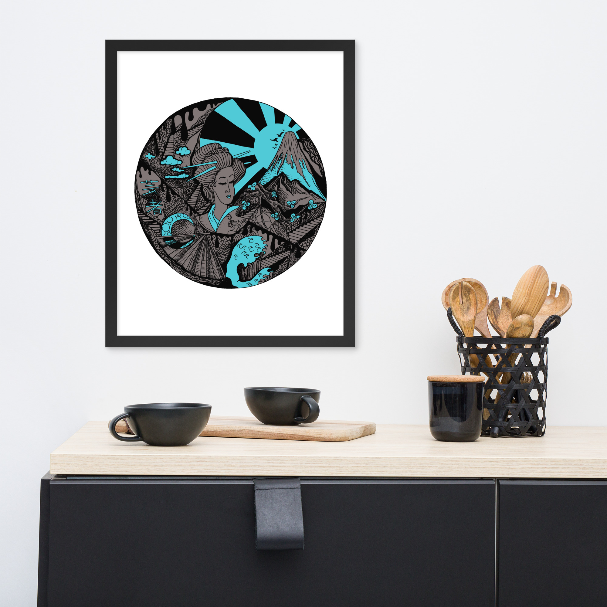 Blue and Grey Dreaming of Japan - Japanese Circle Framed Art Print - Image 3