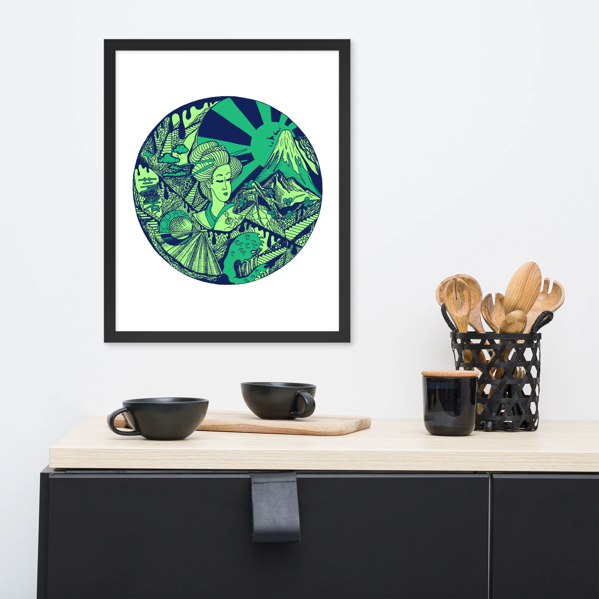 Green Dreaming of Japan - Japanese Circle Framed Art Print - Image 3