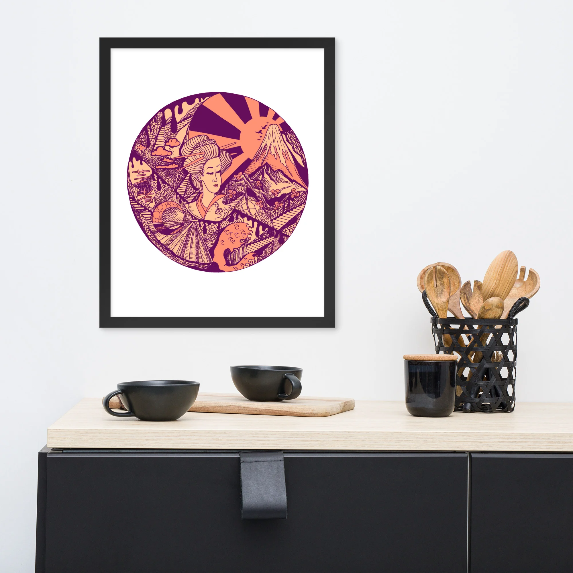 Peach Dreaming of Japan - Japanese Circle Framed Art Print - Image 3
