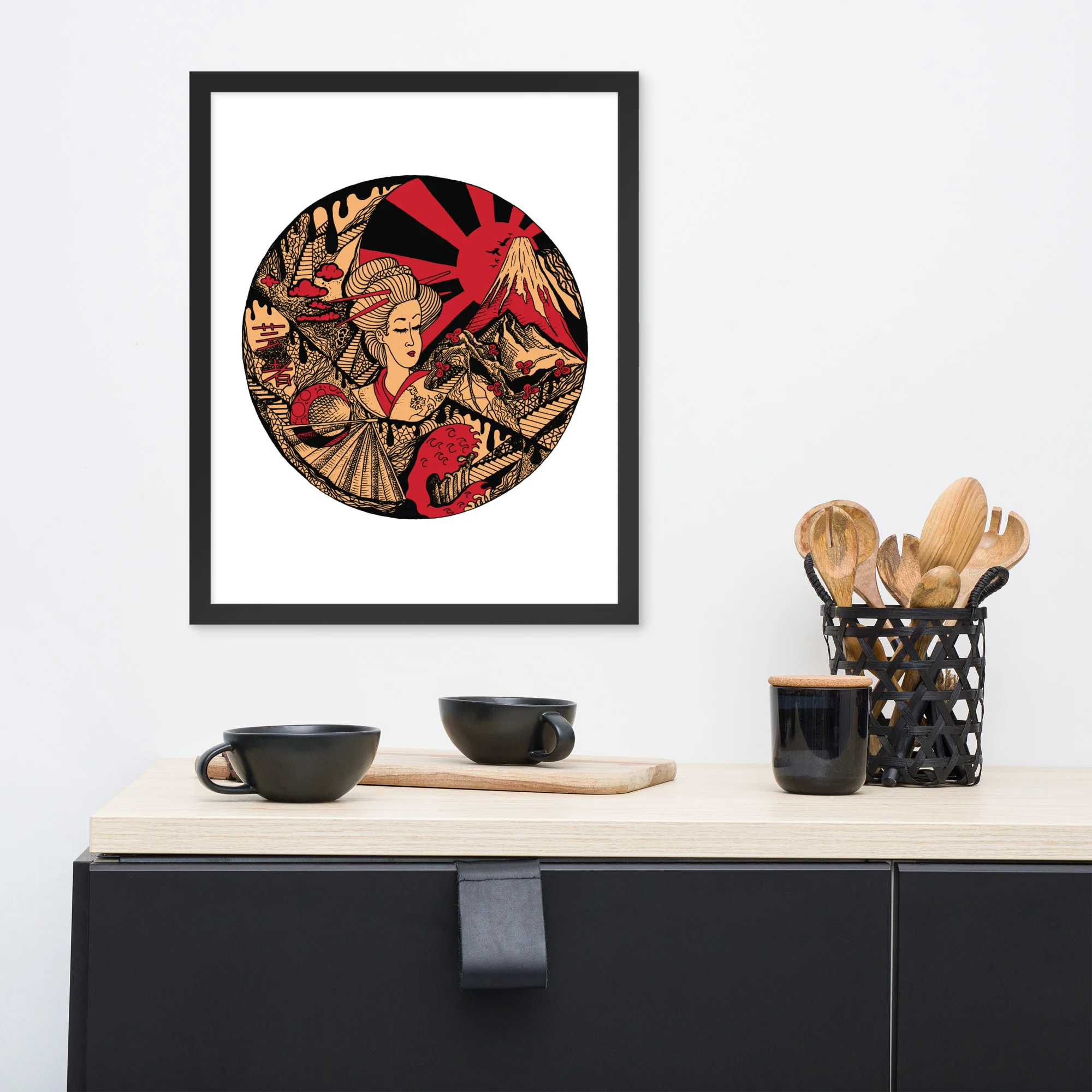 Cream and Red Dreaming of Japan - Japanese Circle Framed Art Print - Image 3