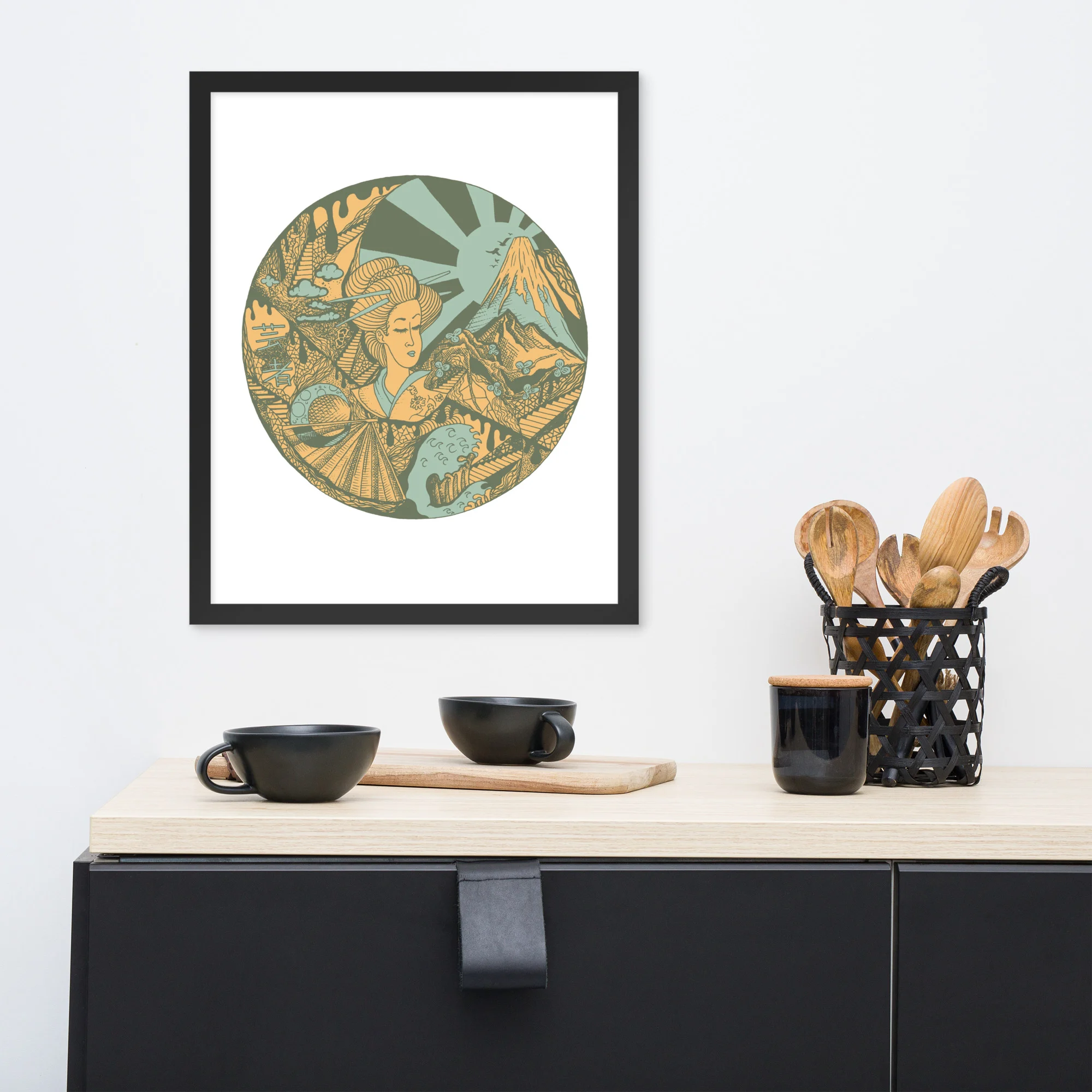 Sage Green Dreaming of Japan - Japanese Circle Framed Art Print - Image 3