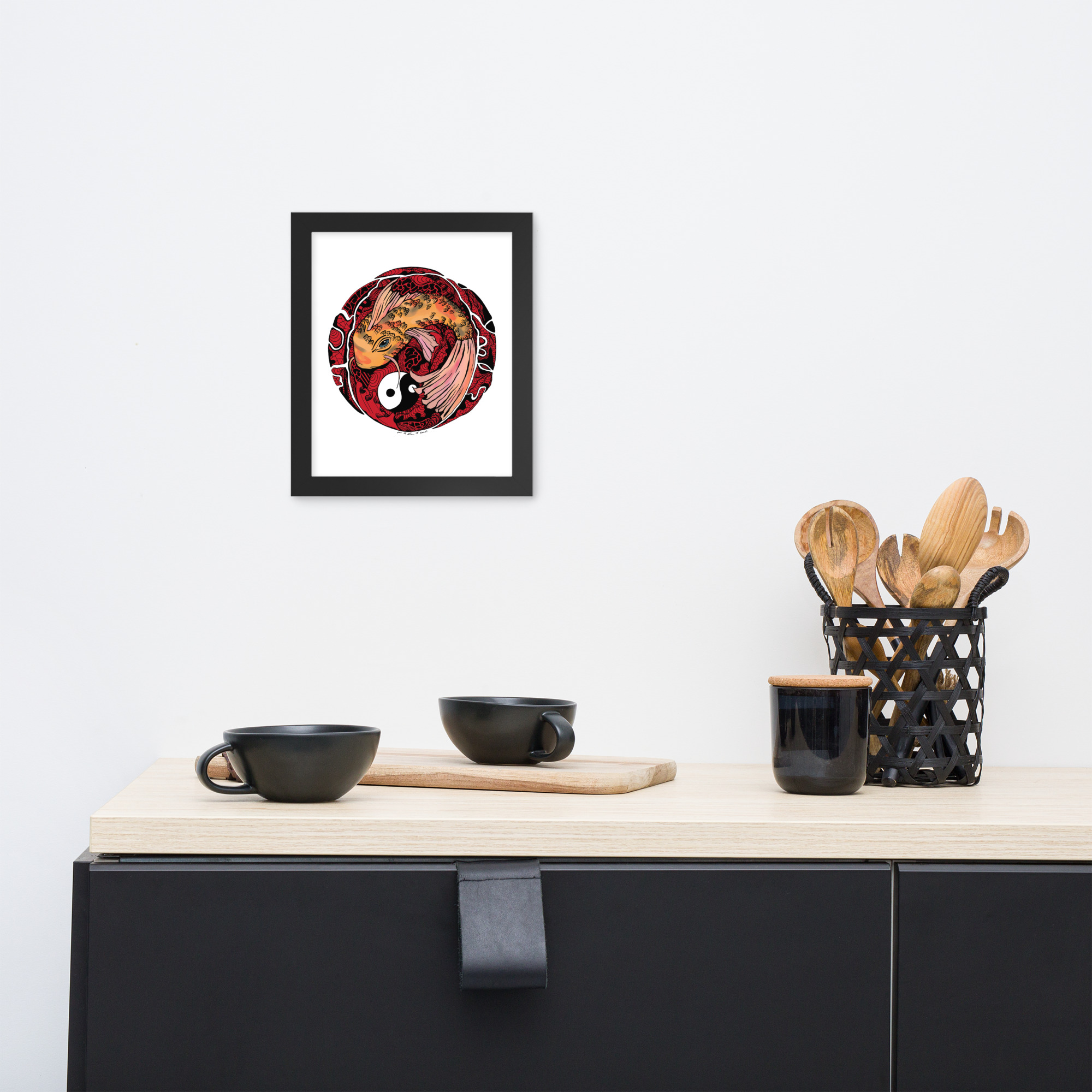 Cream and Red Koi of Balance - Koi Fish Framed Art Print - Image 2