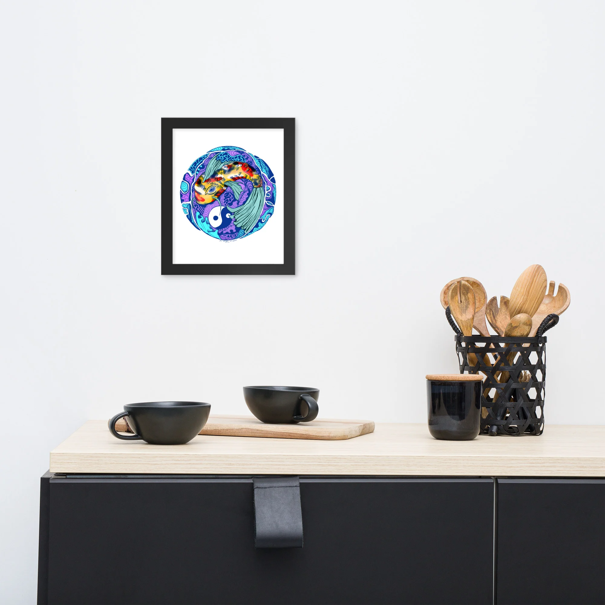 Blue Koi of Balance - Koi Fish Framed Art Print - Image 2