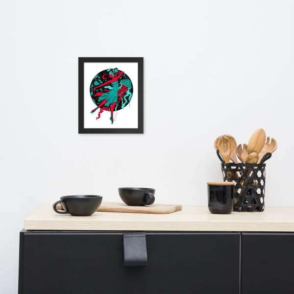 Turquoise Red The Oceanic Dancer | Ballerina Drawing Framed Art Print