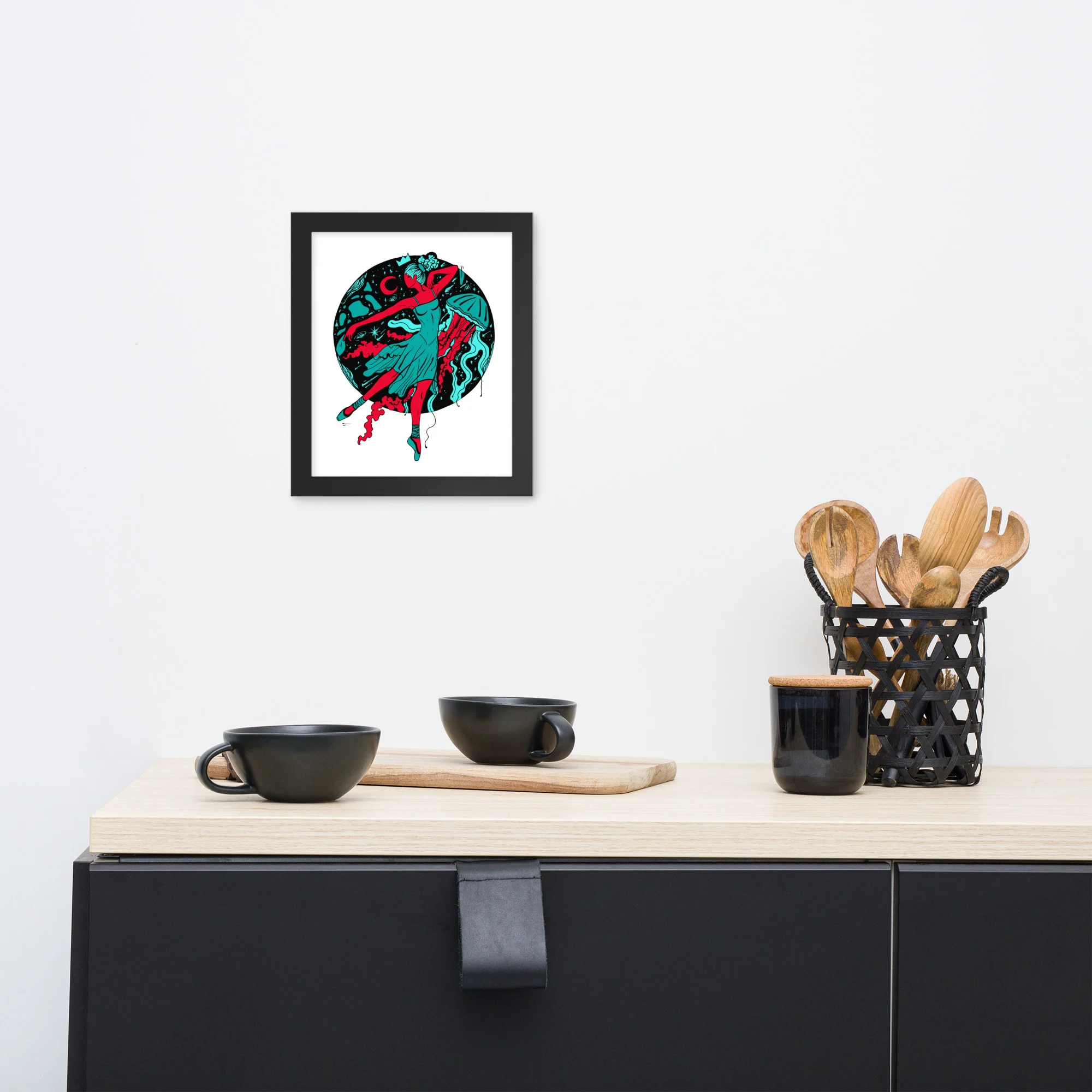 Turquoise Red The Oceanic Dancer | Ballerina Drawing Framed Art Print
