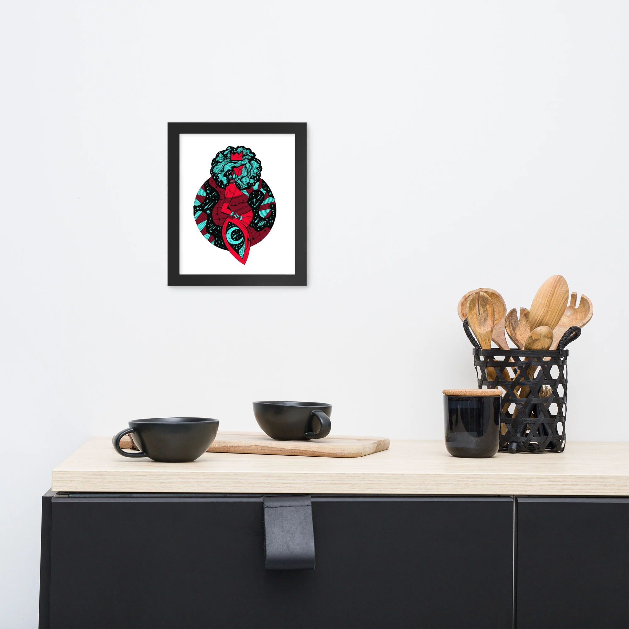 Turquoise Red Birth of Sahelle | Art gift for Mom Framed Art Print