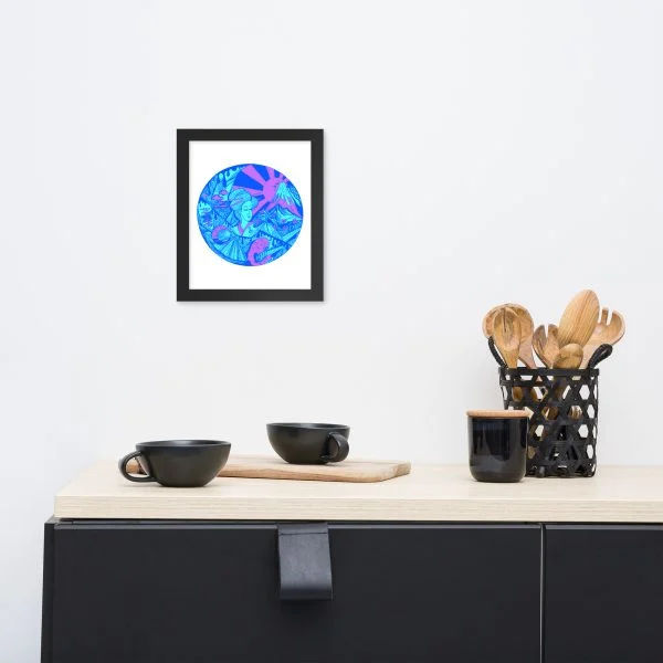Blue Dreaming of Japan - Japanese Circle Framed Art Print