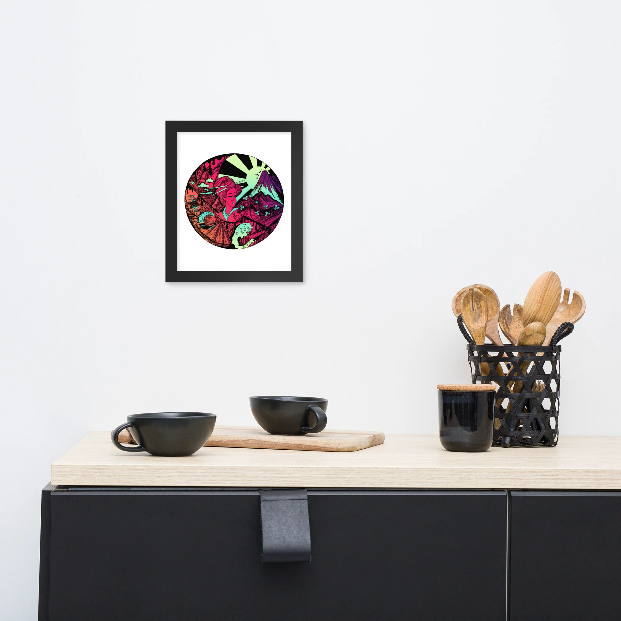 Blue Red Blend Dreaming of Japan - Japanese Framed Art Print