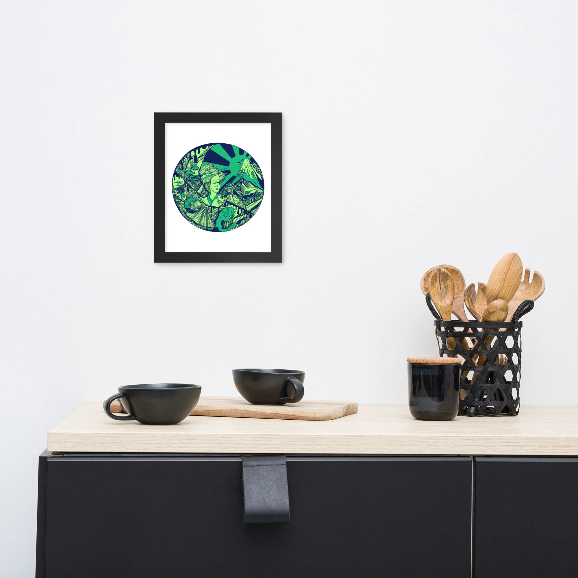 Green Dreaming of Japan - Japanese Circle Framed Art Print