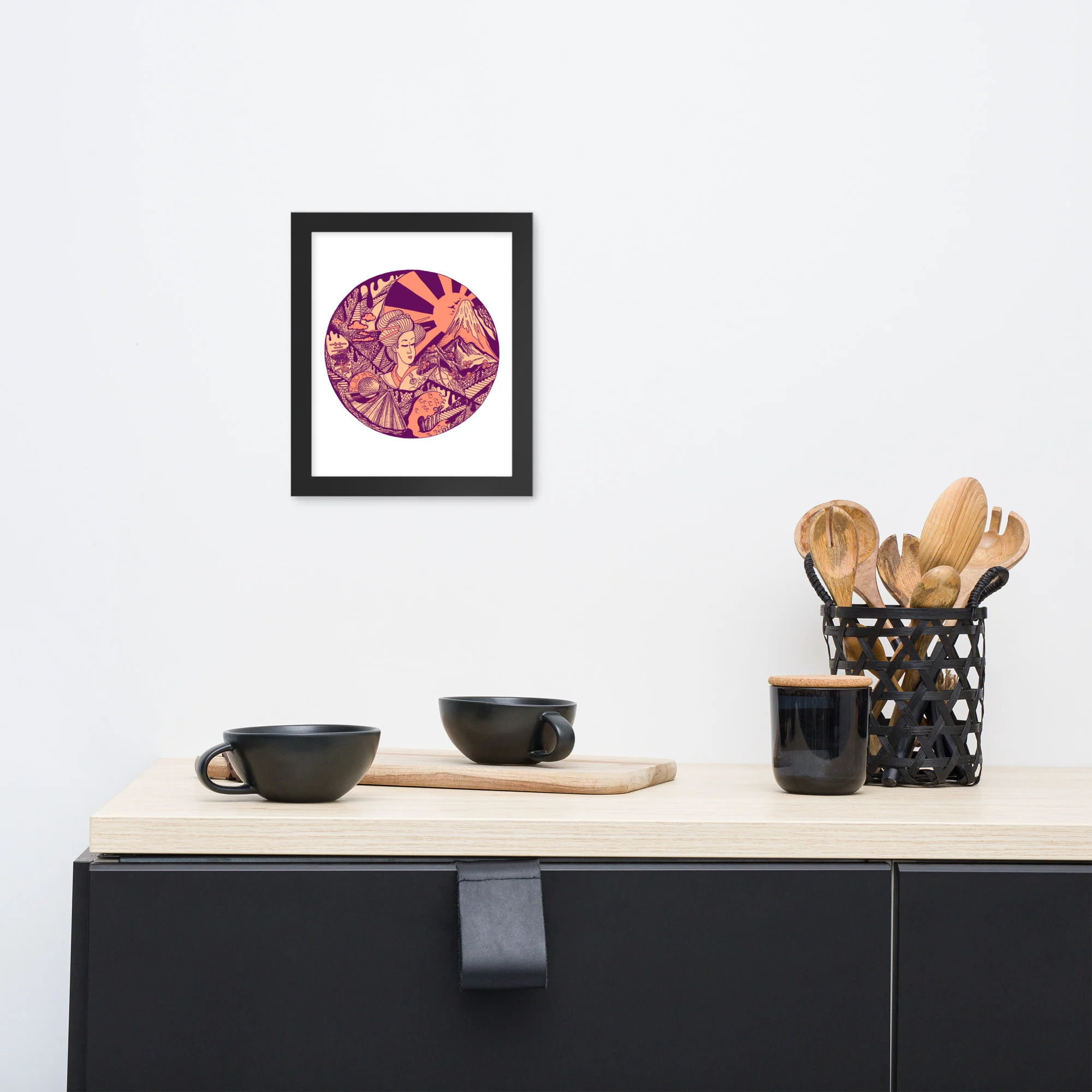 Peach Dreaming of Japan - Japanese Circle Framed Art Print
